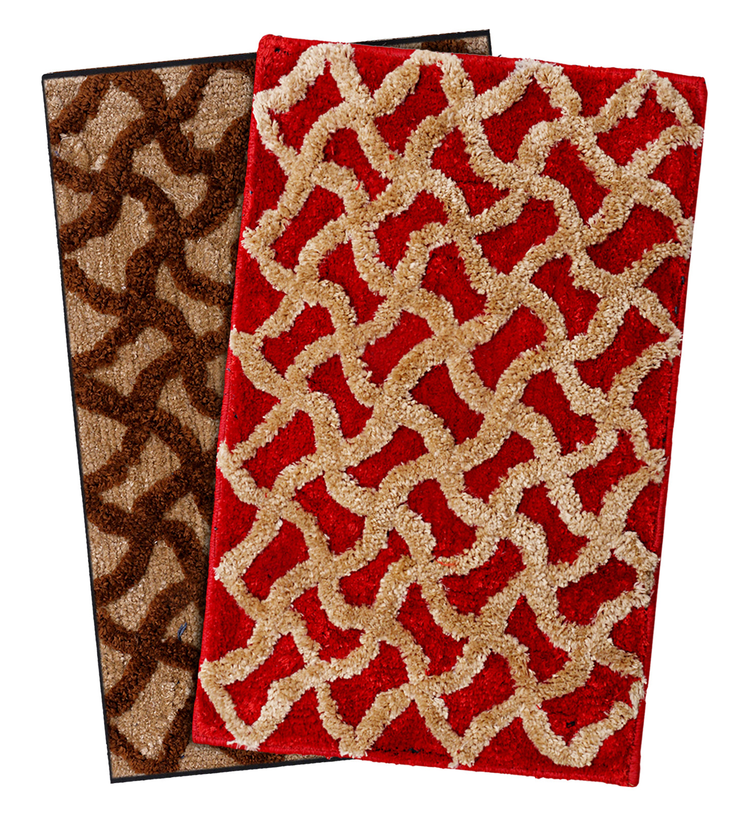 Kuber Industries Soft, lightweigth, Washable, Non Slip Doormat Entrance Rug Dirt Trapper Mat Shoes Scraper for Entry, Patio, Porch- Pack of 2 (Brown & Red)