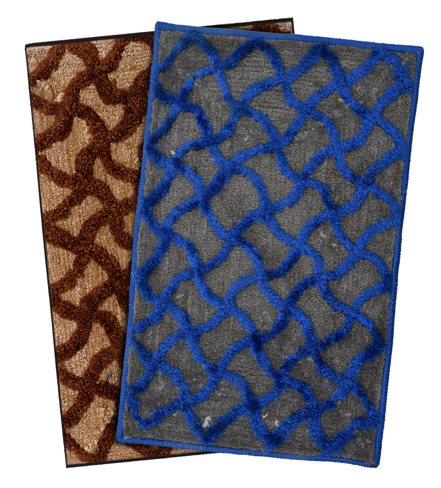 Kuber Industries Soft, lightweigth, Washable, Non Slip Doormat Entrance Rug Dirt Trapper Mat Shoes Scraper for Entry, Patio, Porch- Pack of 2 (Brown & Blue)