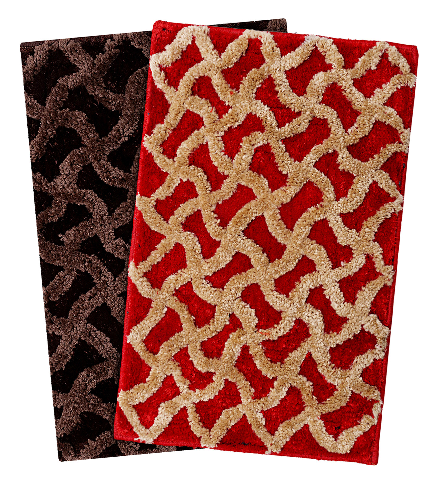 Kuber Industries Soft, lightweigth, Washable, Non Slip Doormat Entrance Rug Dirt Trapper Mat Shoes Scraper for Entry, Patio, Porch- Pack of 2 (Dark Brown & Red)