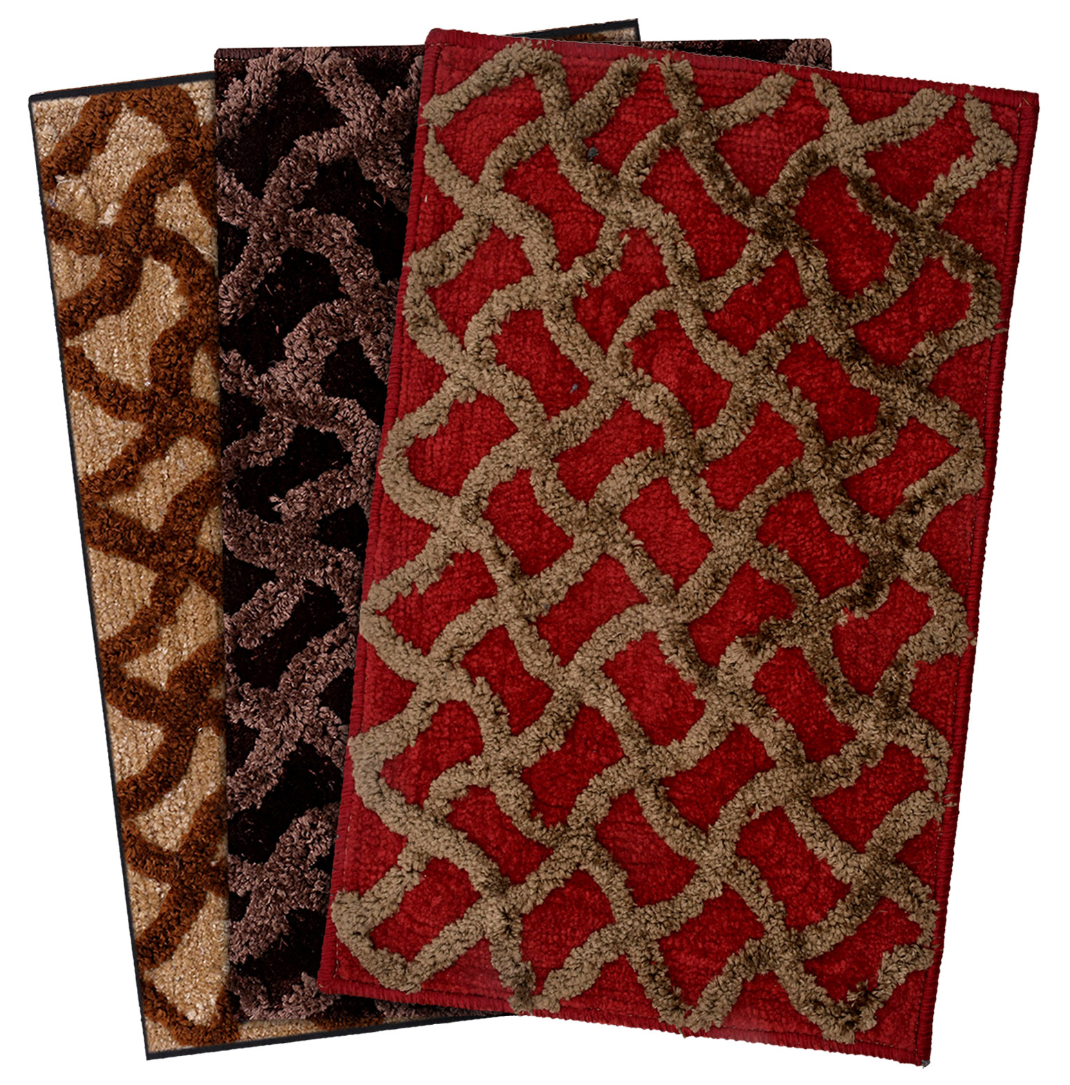 Kuber Industries Soft, lightweigth, Washable, Non Slip Doormat Entrance Rug Dirt Trapper Mat Shoes Scraper for Entry, Patio, Porch- Pack of 3 (Maroon & Brown & Dark Brown)