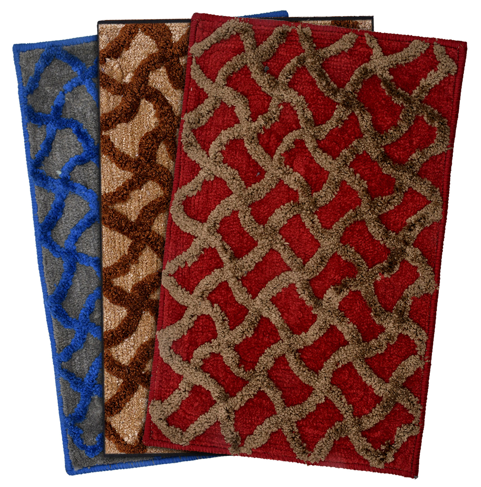 Kuber Industries Soft, lightweigth, Washable, Non Slip Doormat Entrance Rug Dirt Trapper Mat Shoes Scraper for Entry, Patio, Porch- Pack of 3 (Maroon & Brown & Blue)