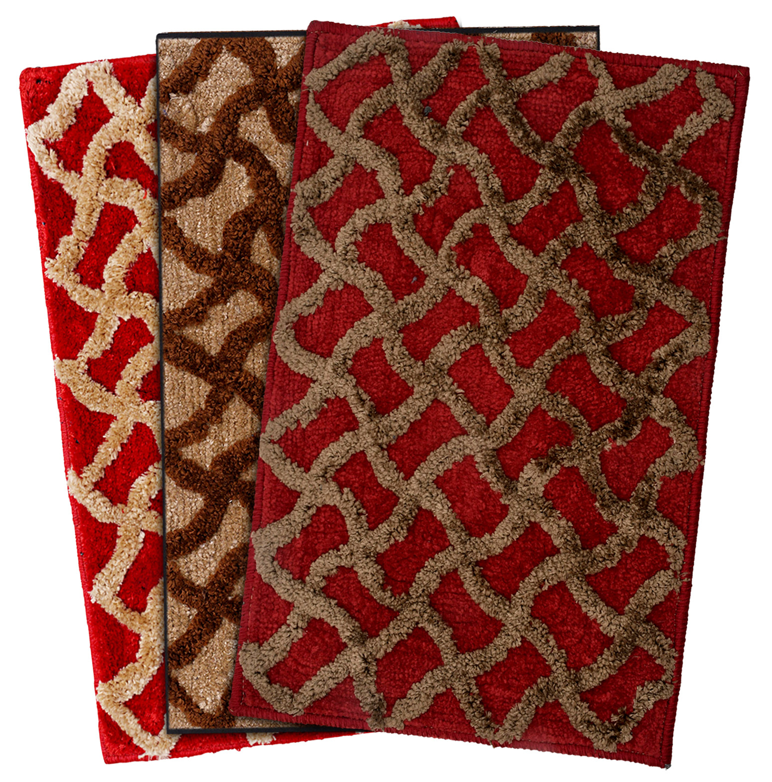 Kuber Industries Soft, lightweigth, Washable, Non Slip Doormat Entrance Rug Dirt Trapper Mat Shoes Scraper for Entry, Patio, Porch- Pack of 3 (Maroon & Brown & Red)