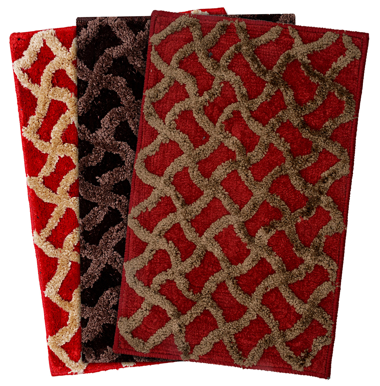 Kuber Industries Soft, lightweigth, Washable, Non Slip Doormat Entrance Rug Dirt Trapper Mat Shoes Scraper for Entry, Patio, Porch- Pack of 3 (Maroon & Dark Brown & Red)