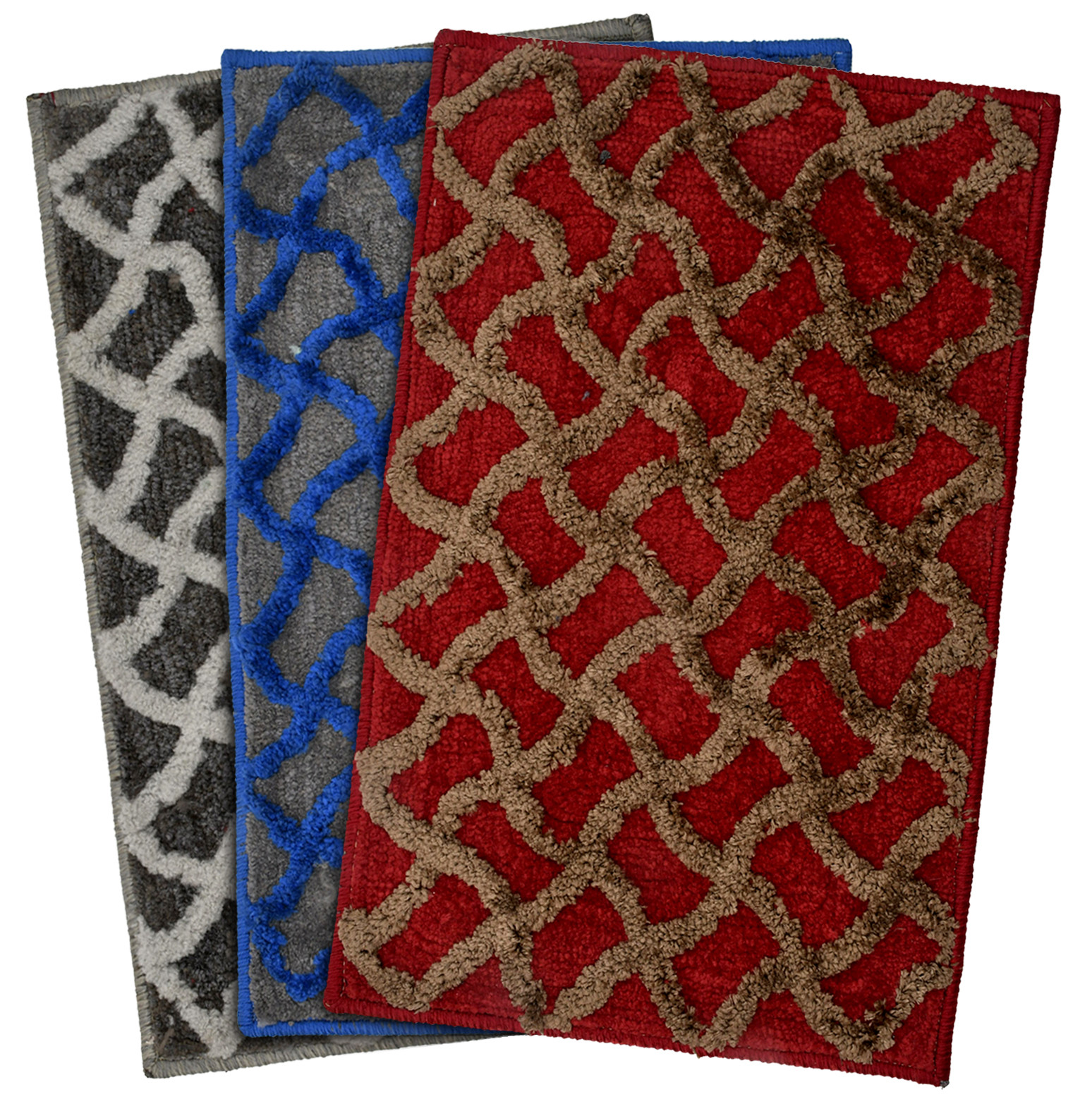 Kuber Industries Soft, lightweigth, Washable, Non Slip Doormat Entrance Rug Dirt Trapper Mat Shoes Scraper for Entry, Patio, Porch- Pack of 3 (Maroon & Blue & Grey)