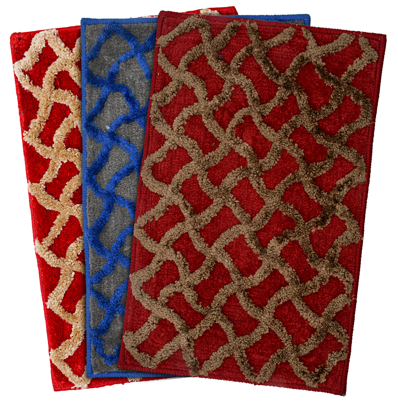 Kuber Industries Soft, lightweigth, Washable, Non Slip Doormat Entrance Rug Dirt Trapper Mat Shoes Scraper for Entry, Patio, Porch- Pack of 3 (Maroon & Blue & Red)