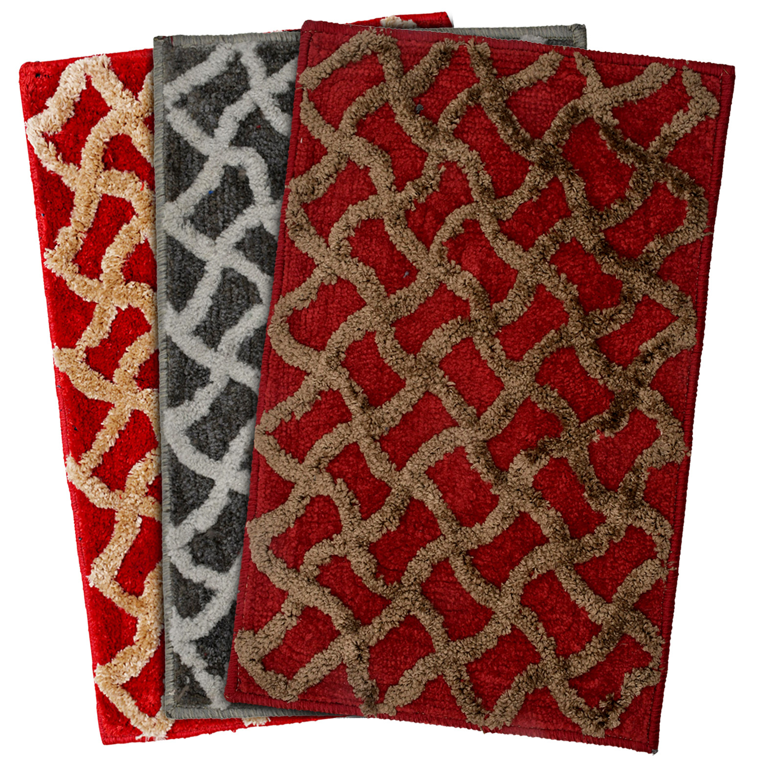 Kuber Industries Soft, lightweigth, Washable, Non Slip Doormat Entrance Rug Dirt Trapper Mat Shoes Scraper for Entry, Patio, Porch- Pack of 3 (Maroon & Grey & Red)