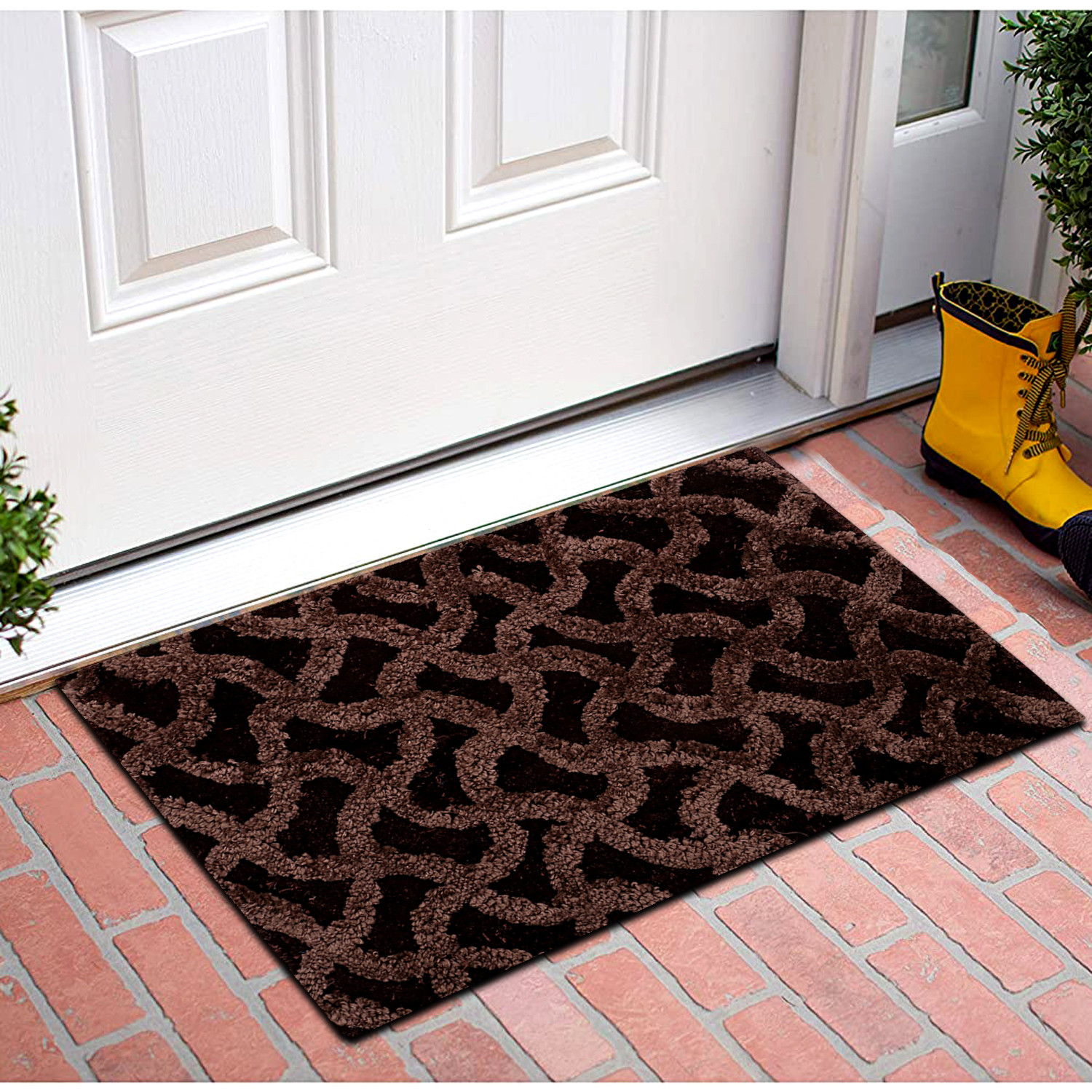 Kuber Industries Soft, lightweigth, Washable, Non Slip Doormat Entrance Rug Dirt Trapper Mat Shoes Scraper for Entry, Patio, Porch- Pack of 3 (Brown & Dark Brown & Red)