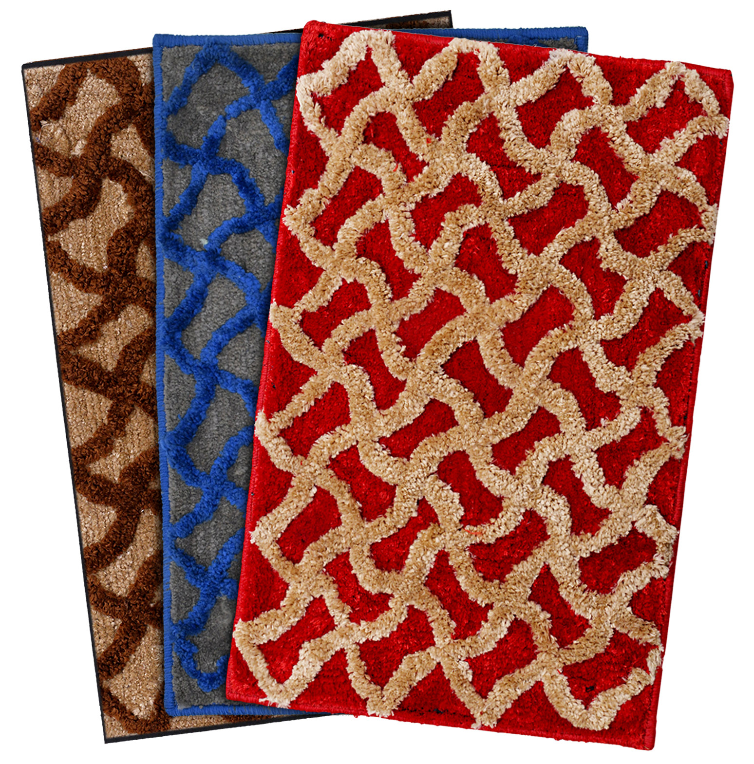 Kuber Industries Soft, lightweigth, Washable, Non Slip Doormat Entrance Rug Dirt Trapper Mat Shoes Scraper for Entry, Patio, Porch- Pack of 3 (Brown & Blue & Red)