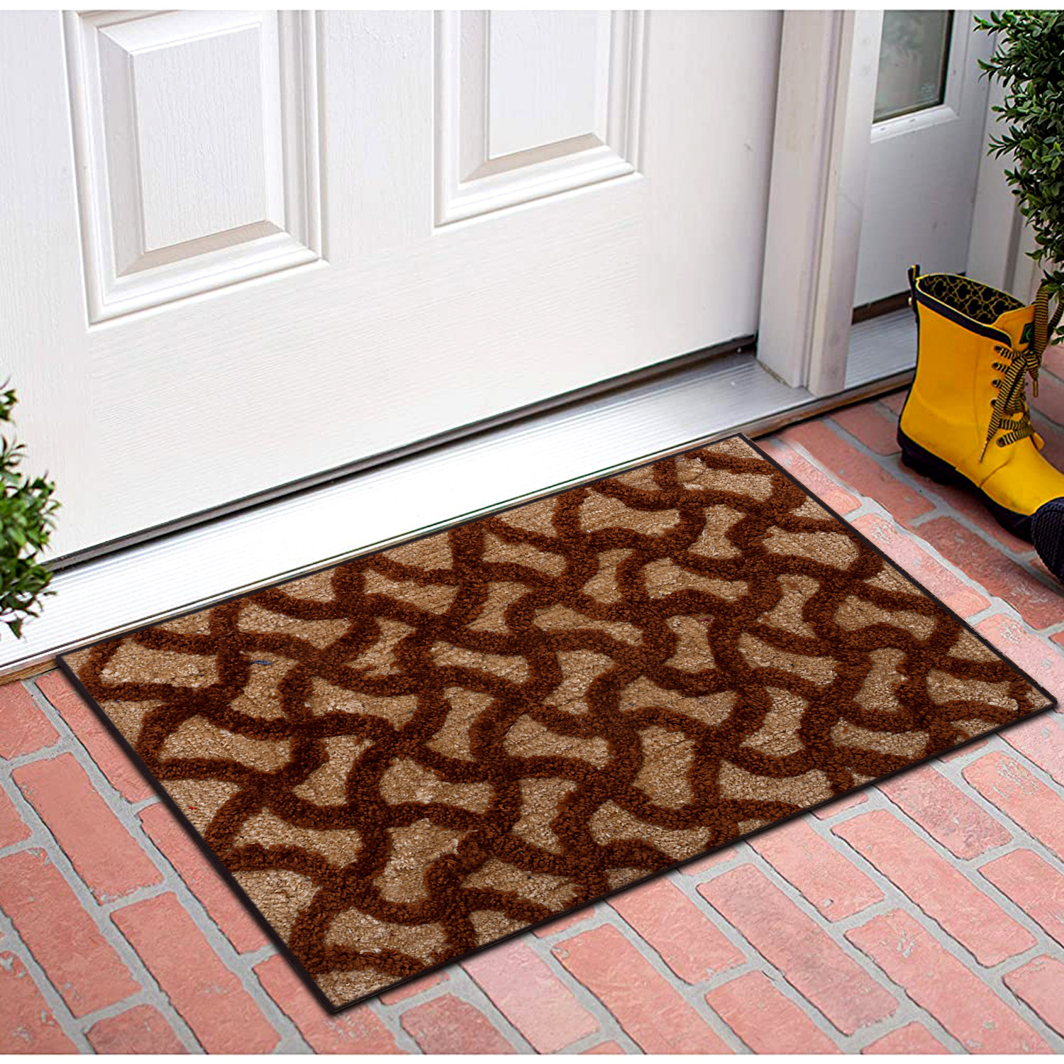 Kuber Industries Soft, lightweigth, Washable, Non Slip Doormat Entrance Rug Dirt Trapper Mat Shoes Scraper for Entry, Patio, Porch- Pack of 3 (Brown & Blue & Red)