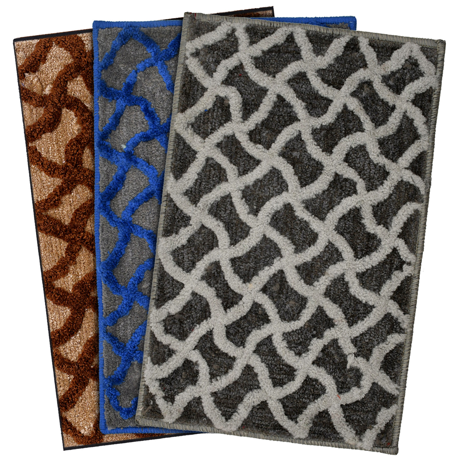 Kuber Industries Soft, lightweigth, Washable, Non Slip Doormat Entrance Rug Dirt Trapper Mat Shoes Scraper for Entry, Patio, Porch- Pack of 3 (Brown & Blue & Grey)