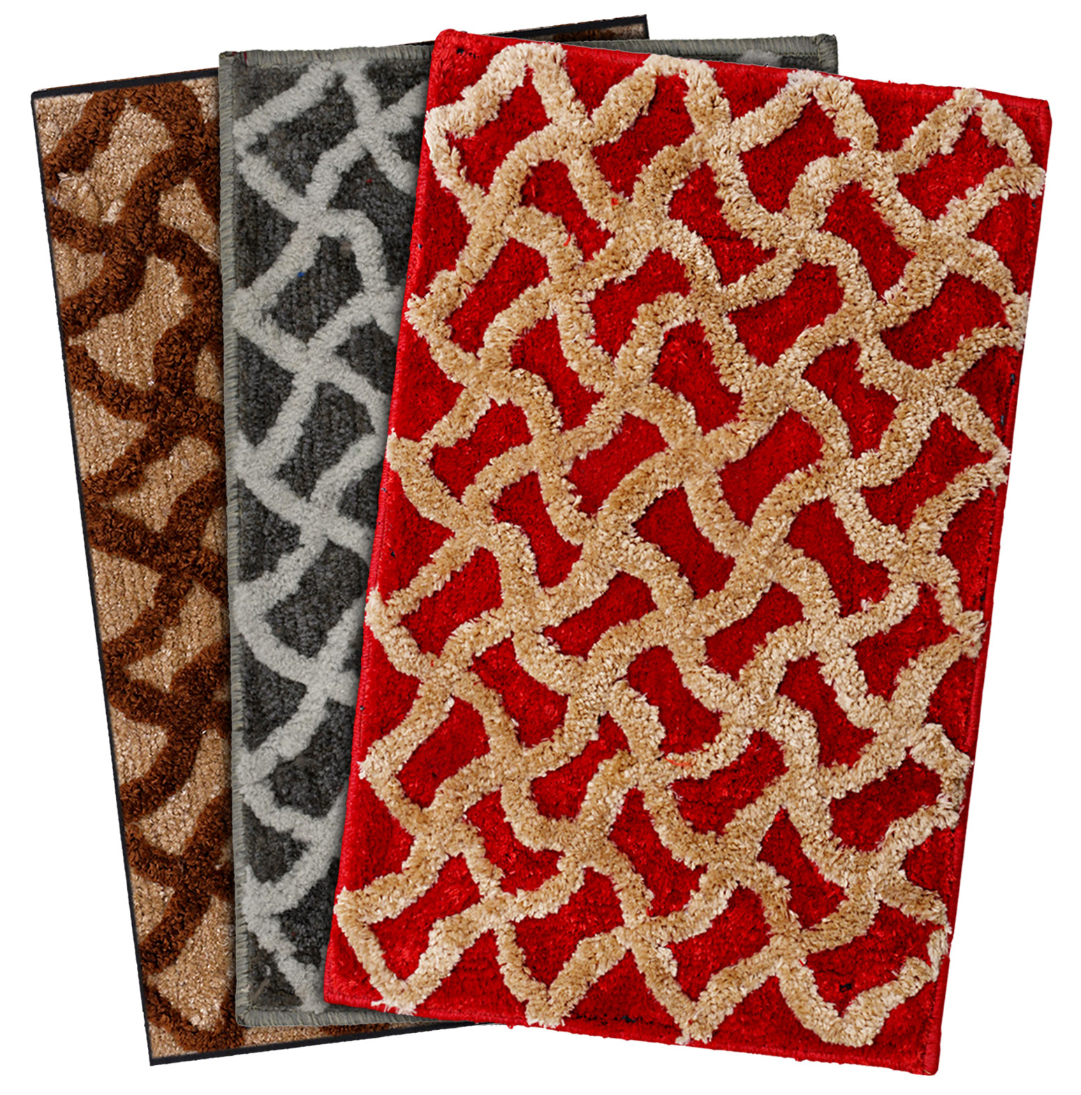 Kuber Industries Soft, lightweigth, Washable, Non Slip Doormat Entrance Rug Dirt Trapper Mat Shoes Scraper for Entry, Patio, Porch- Pack of 3 (Brown & Red & Grey)