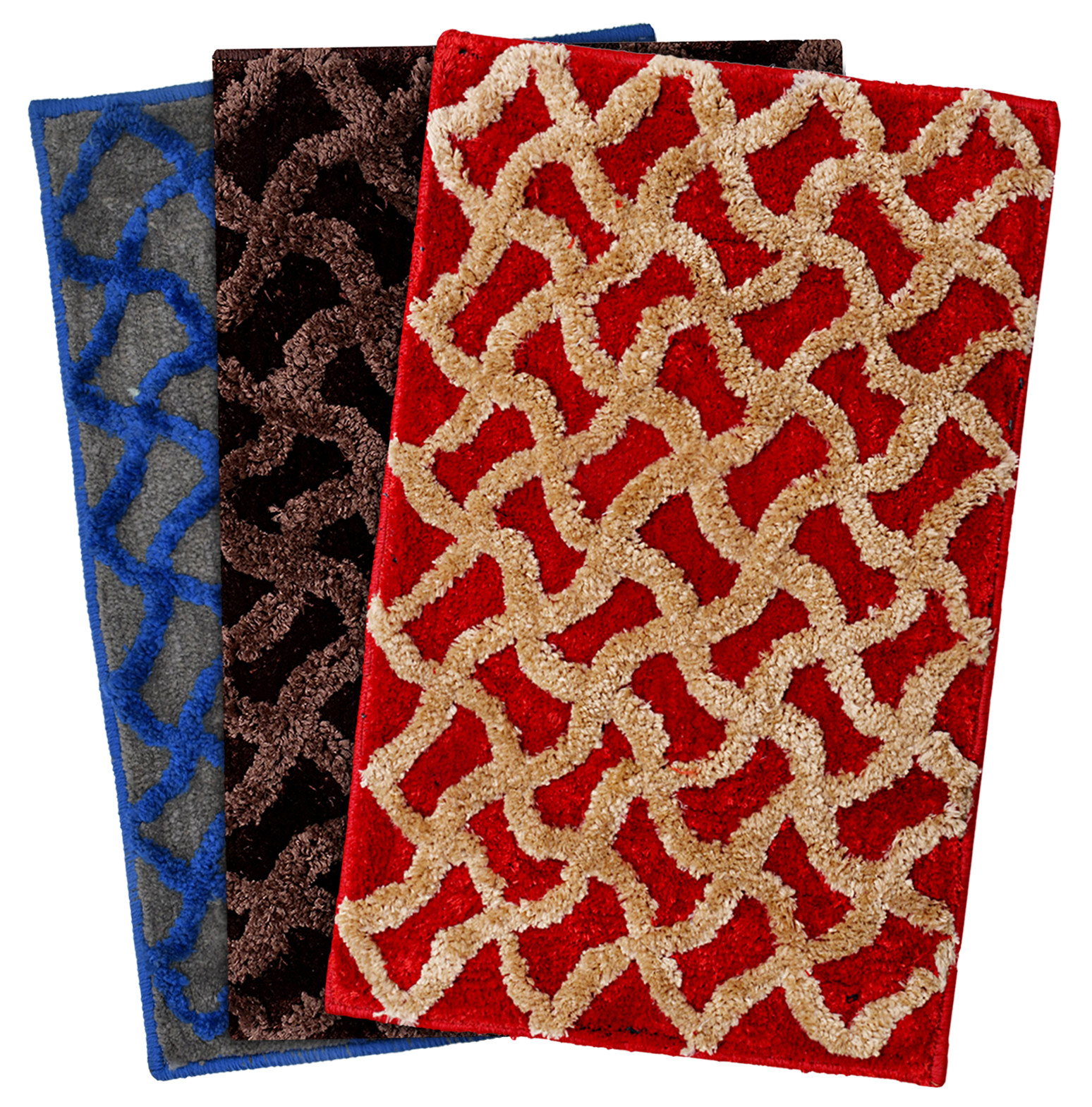 Kuber Industries Soft, lightweigth, Washable, Non Slip Doormat Entrance Rug Dirt Trapper Mat Shoes Scraper for Entry, Patio, Porch- Pack of 3 (Dark Brown & Blue & Red)