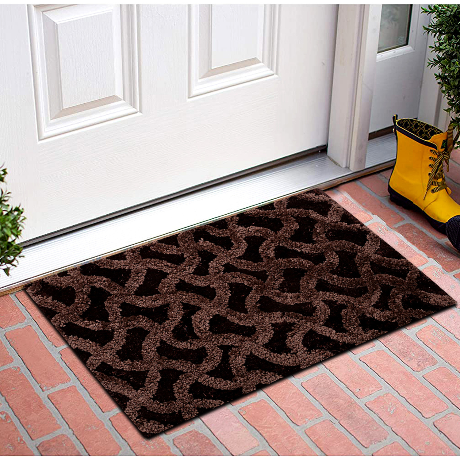 Kuber Industries Soft, lightweigth, Washable, Non Slip Doormat Entrance Rug Dirt Trapper Mat Shoes Scraper for Entry, Patio, Porch- Pack of 3 (Dark Brown & Blue & Red)