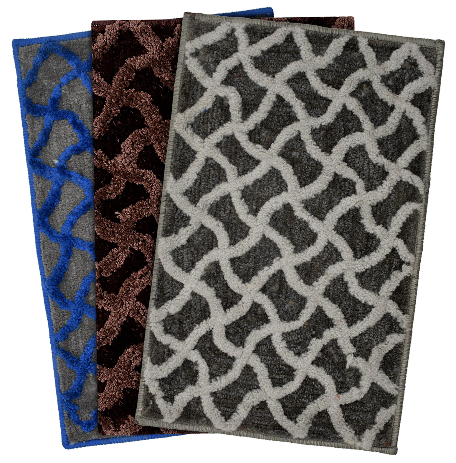 Kuber Industries Soft, lightweigth, Washable, Non Slip Doormat Entrance Rug Dirt Trapper Mat Shoes Scraper for Entry, Patio, Porch- Pack of 3 (Dark Brown & Blue & Grey)