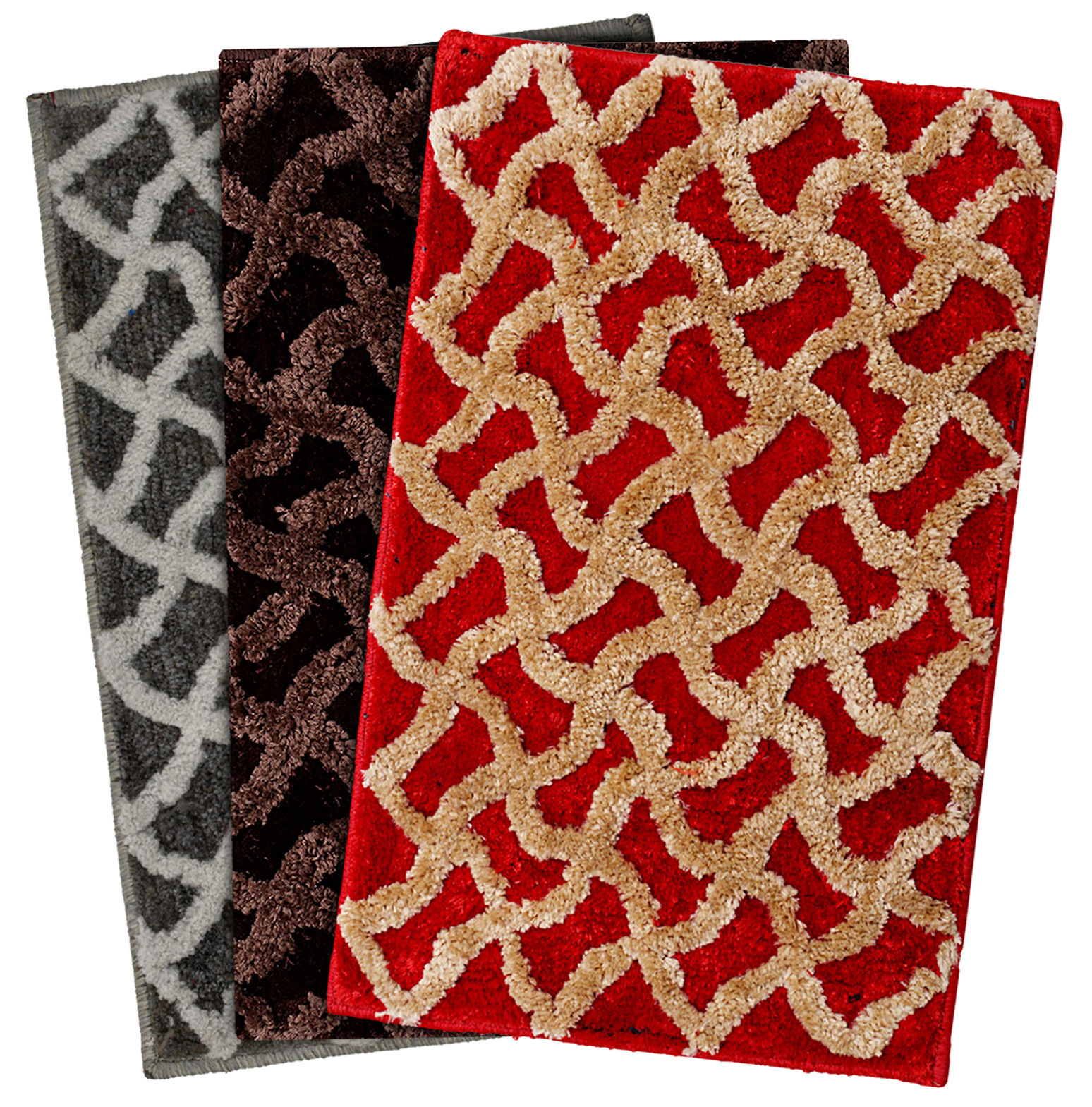 Kuber Industries Soft, lightweigth, Washable, Non Slip Doormat Entrance Rug Dirt Trapper Mat Shoes Scraper for Entry, Patio, Porch- Pack of 3 (Dark Brown & Red & Grey)