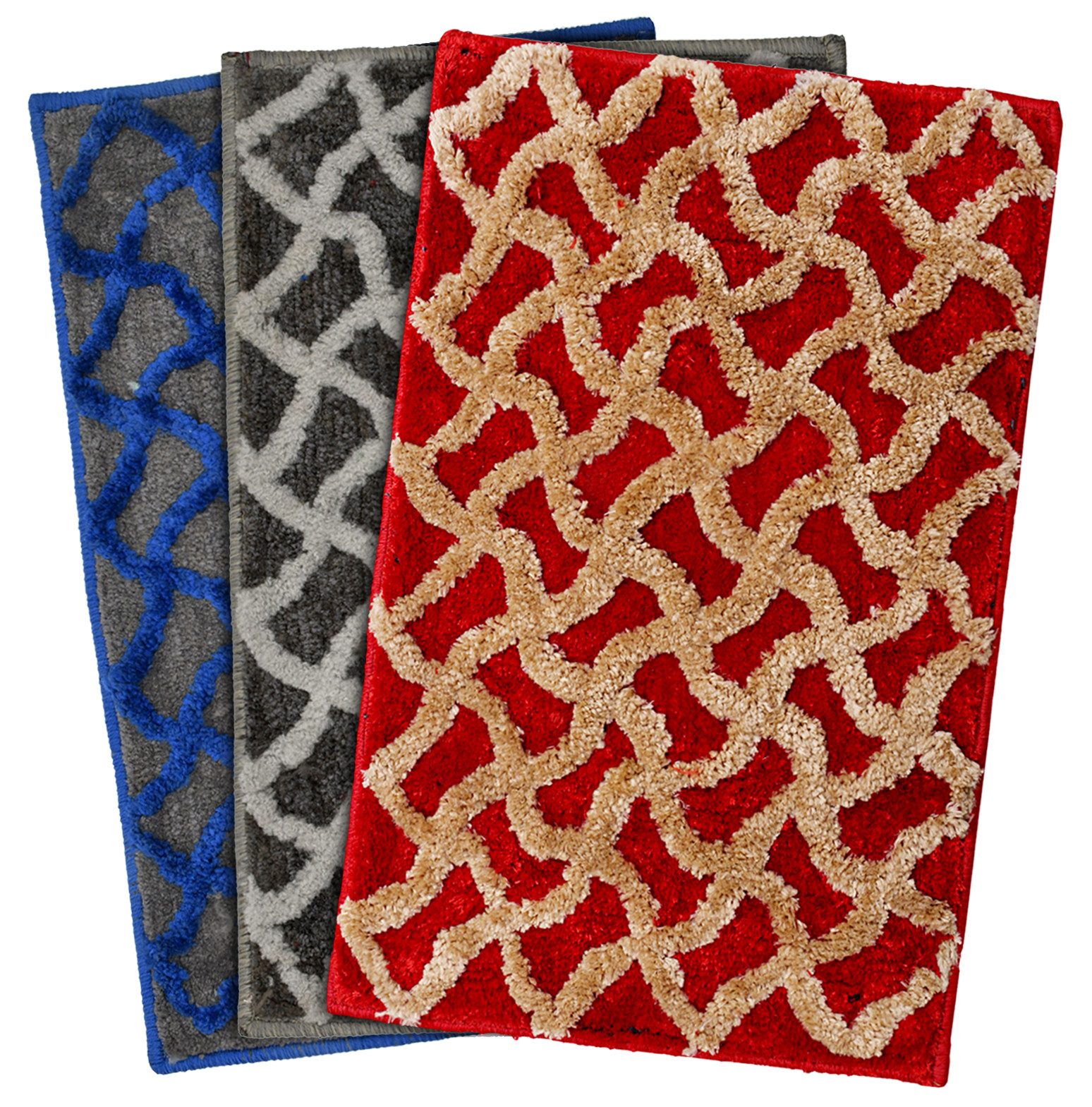 Kuber Industries Soft, lightweigth, Washable, Non Slip Doormat Entrance Rug Dirt Trapper Mat Shoes Scraper for Entry, Patio, Porch- Pack of 3 (Blue & Red & Grey)