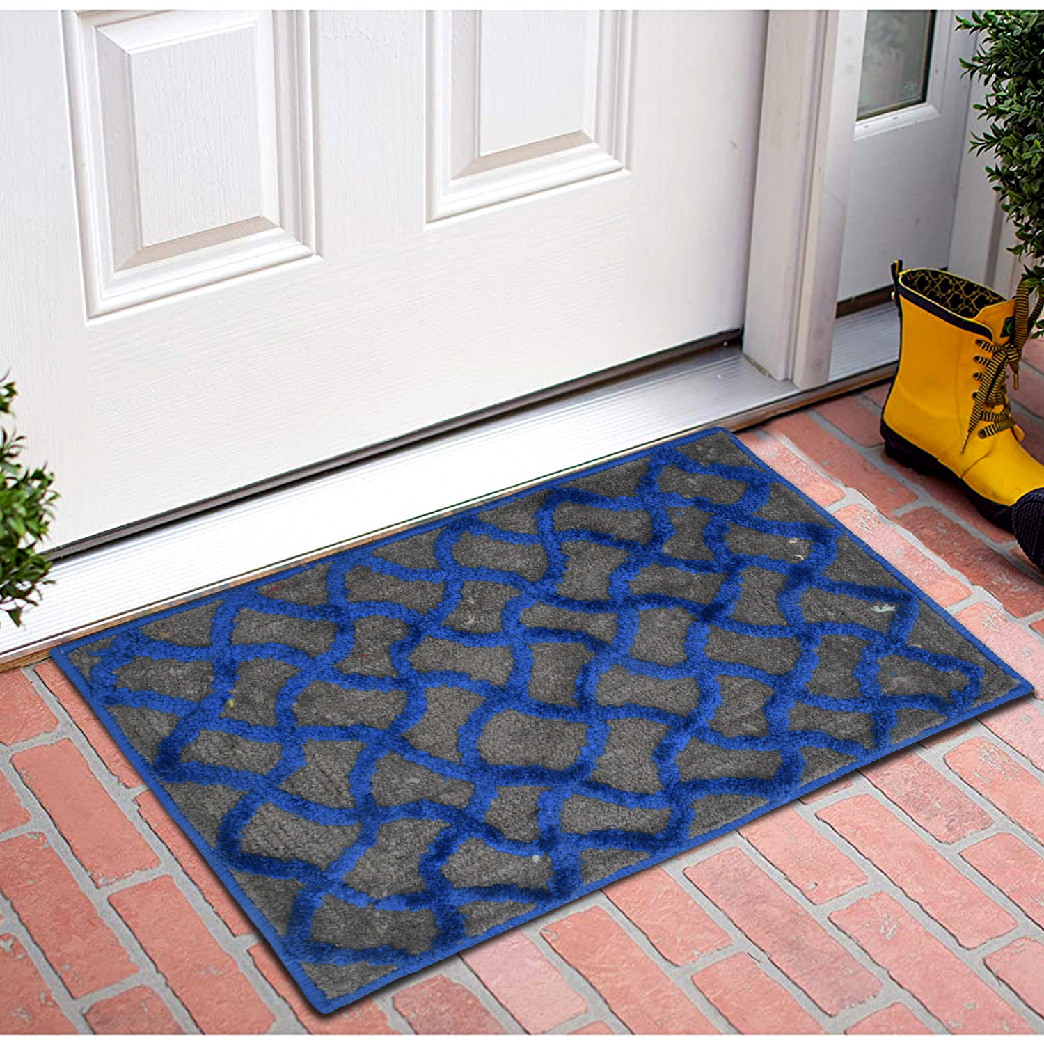 Kuber Industries Soft, lightweigth, Washable, Non Slip Doormat Entrance Rug Dirt Trapper Mat Shoes Scraper for Entry, Patio, Porch- Pack of 3 (Blue & Red & Grey)