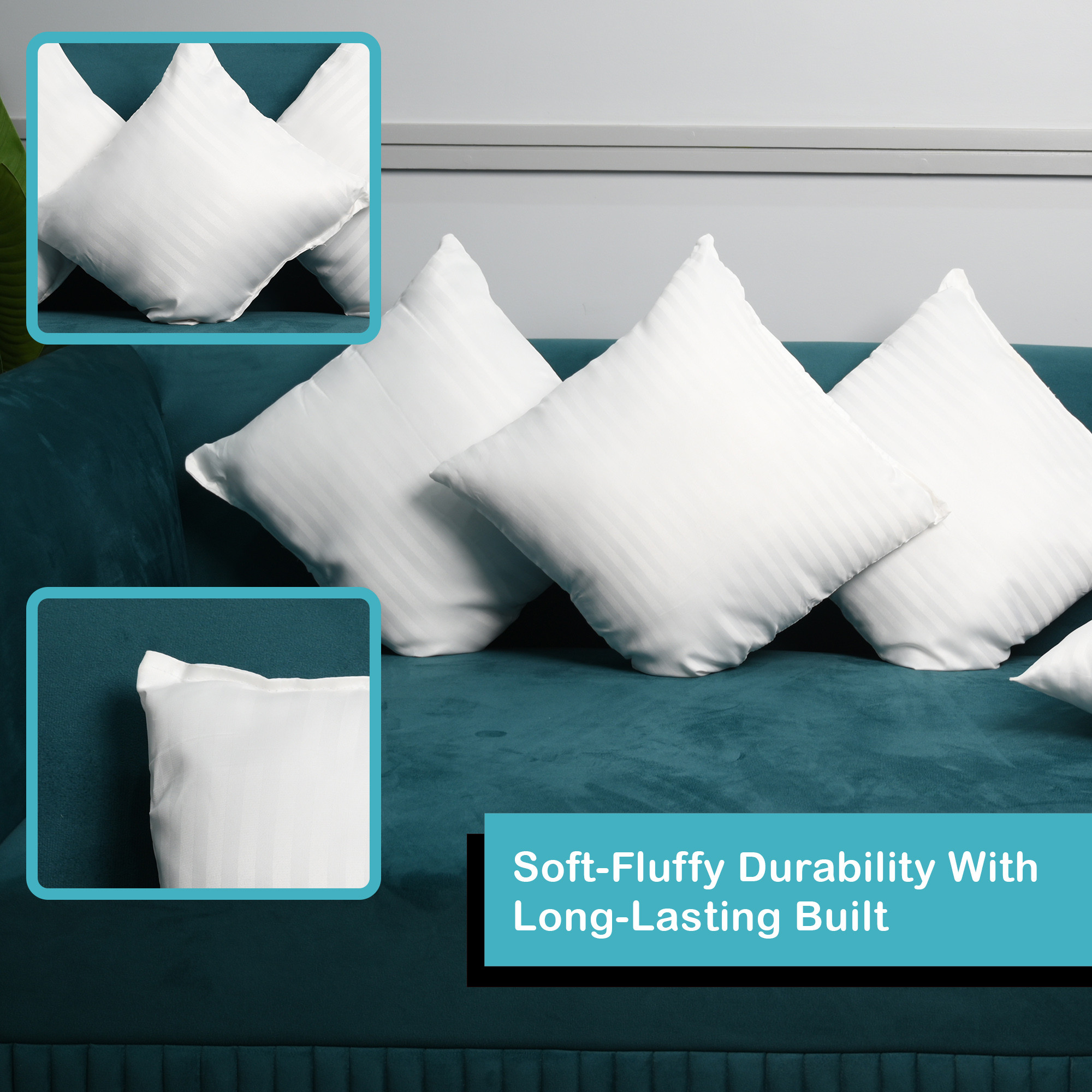 Kuber Industries Soft Microfiber Sofa Cushions 16 inch x 16 inch  Decorative Sofa Pillows for Car  Couch  Perfectly Plush and Cozy Cushion for Relaxation  Back Support  Plain White