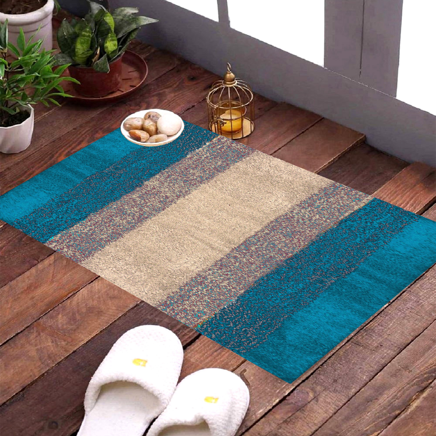 Kuber Industries Soft Shaggy Door Mat|Super Absorbent Cotton Floor Mat For Shoe Scraper & Indoor And Outdoor (Green)