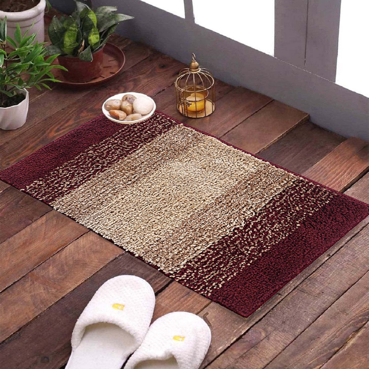 Kuber Industries Soft Shaggy Door Mat|Super Absorbent Cotton Floor Mat For Shoe Scraper & Indoor And Outdoor (Maroon)
