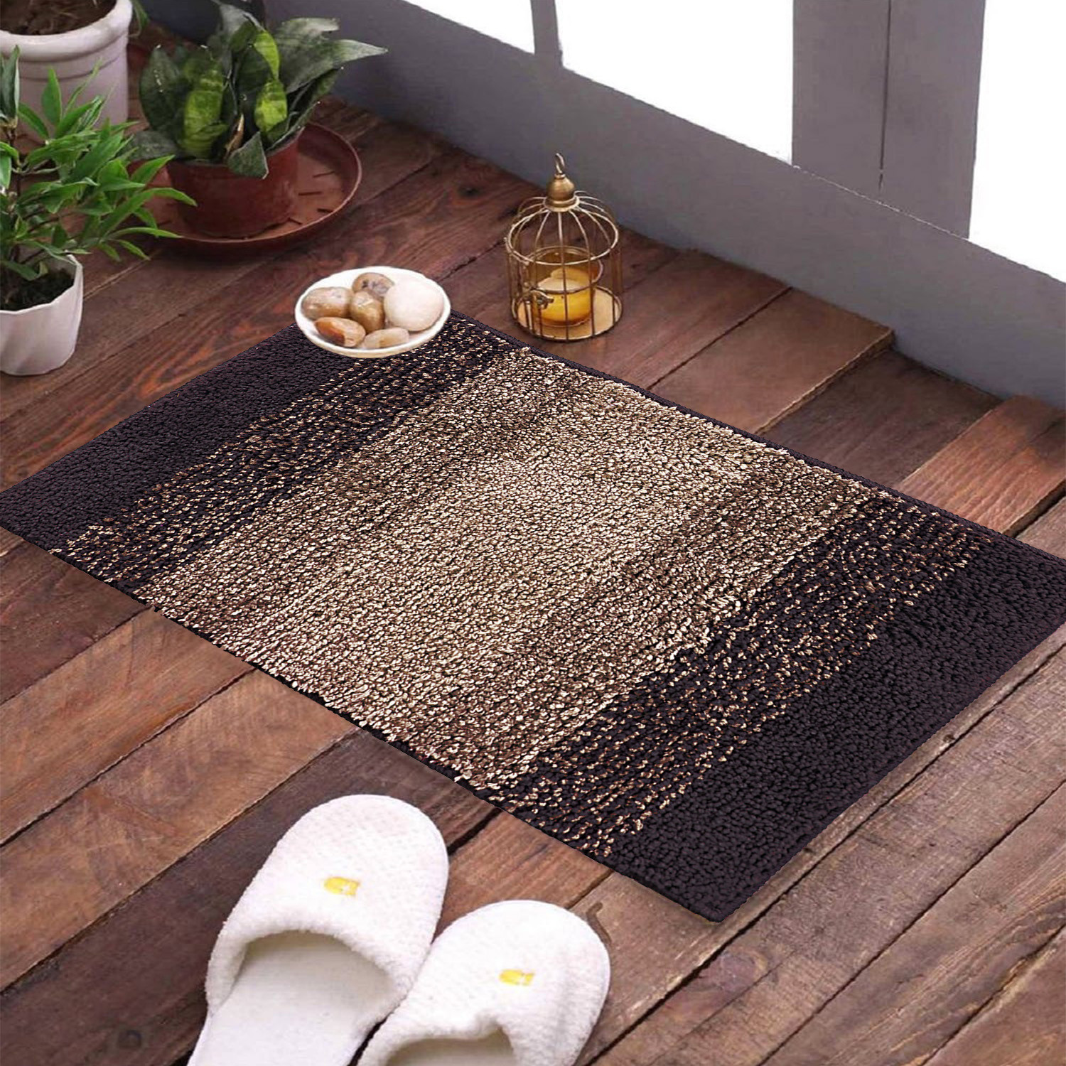Kuber Industries Soft Shaggy Door Mat|Super Absorbent Cotton Floor Mat For Shoe Scraper & Indoor And Outdoor (Brown)