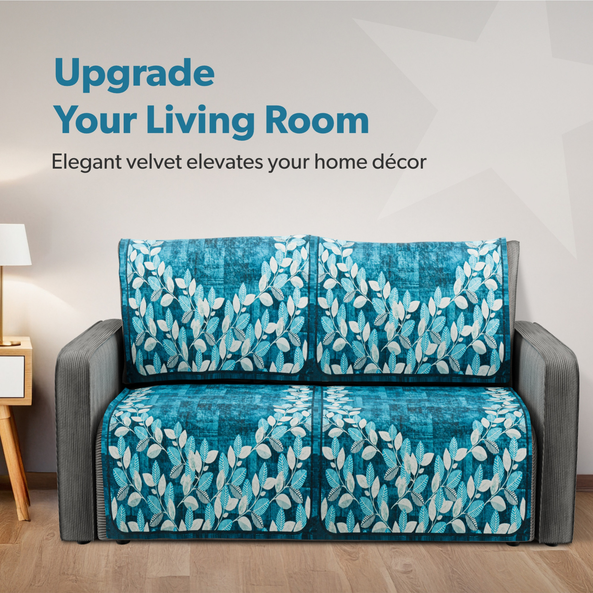 Kuber Industries Soft Velvet Sofa Cover for   Anti-Slip Sofa Seat Protector for Living Room  Home Decor  Protects Against Spills Pet Hair  Dust  Leaf Border - Blue  White