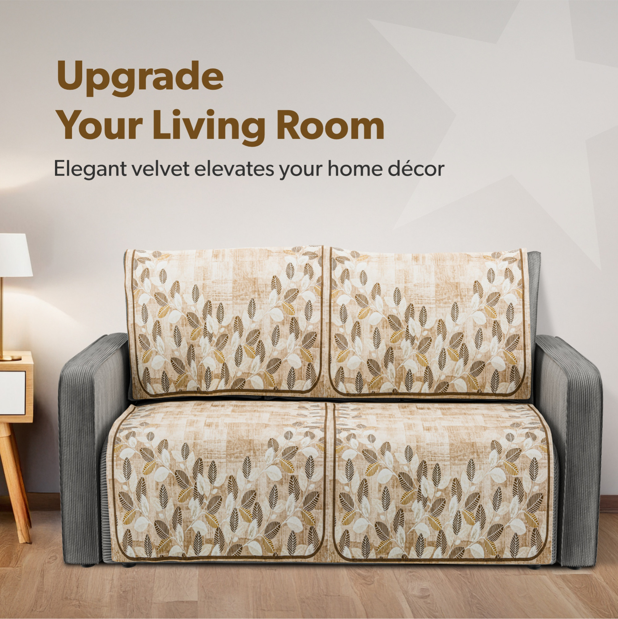 Kuber Industries Soft Velvet Sofa Cover for   Anti-Slip Sofa Seat Protector for Living Room  Home Decor  Protects Against Spills Pet Hair  Dust  Leaf Border - Brown  White