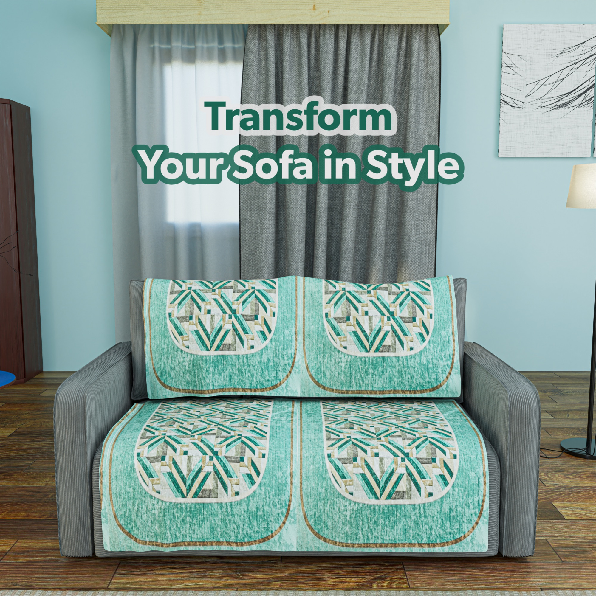 Kuber Industries Soft Velvet Sofa Cover for   Anti-Slip Sofa Seat Protector for Living Room  Home Decor  Protects Against Spills Pet Hair  Dust  Lining Check - Green