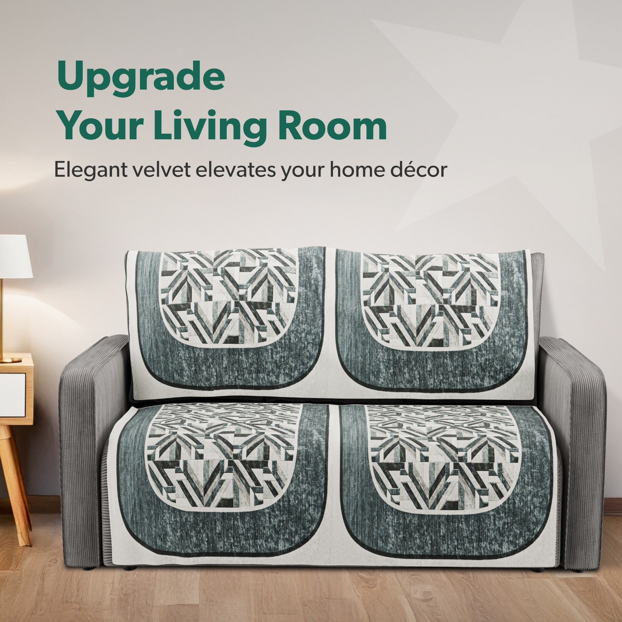 Kuber Industries Soft Velvet Sofa Cover for   Anti-Slip Sofa Seat Protector for Living Room  Home Decor  Protects Against Spills Pet Hair  Dust  Lining Check - Grey