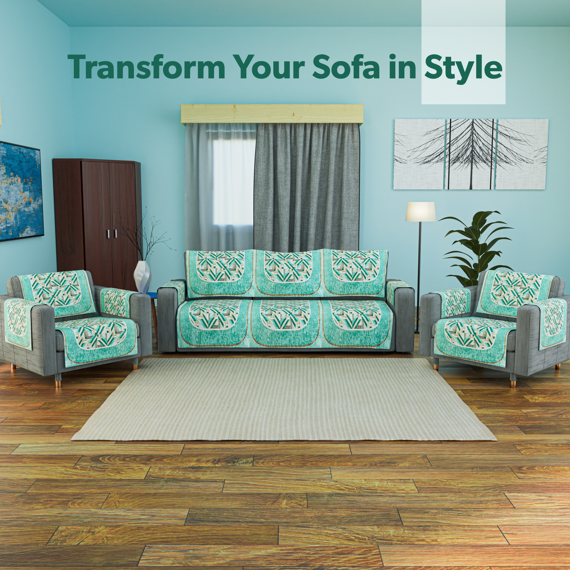 Kuber Industries Soft Velvet Sofa Cover for 2 Seater  Anti-Slip Sofa Seat Protector for Living Room  Home Decor  Protects Against Spills Pet Hair  Dust  Lining Check - Green