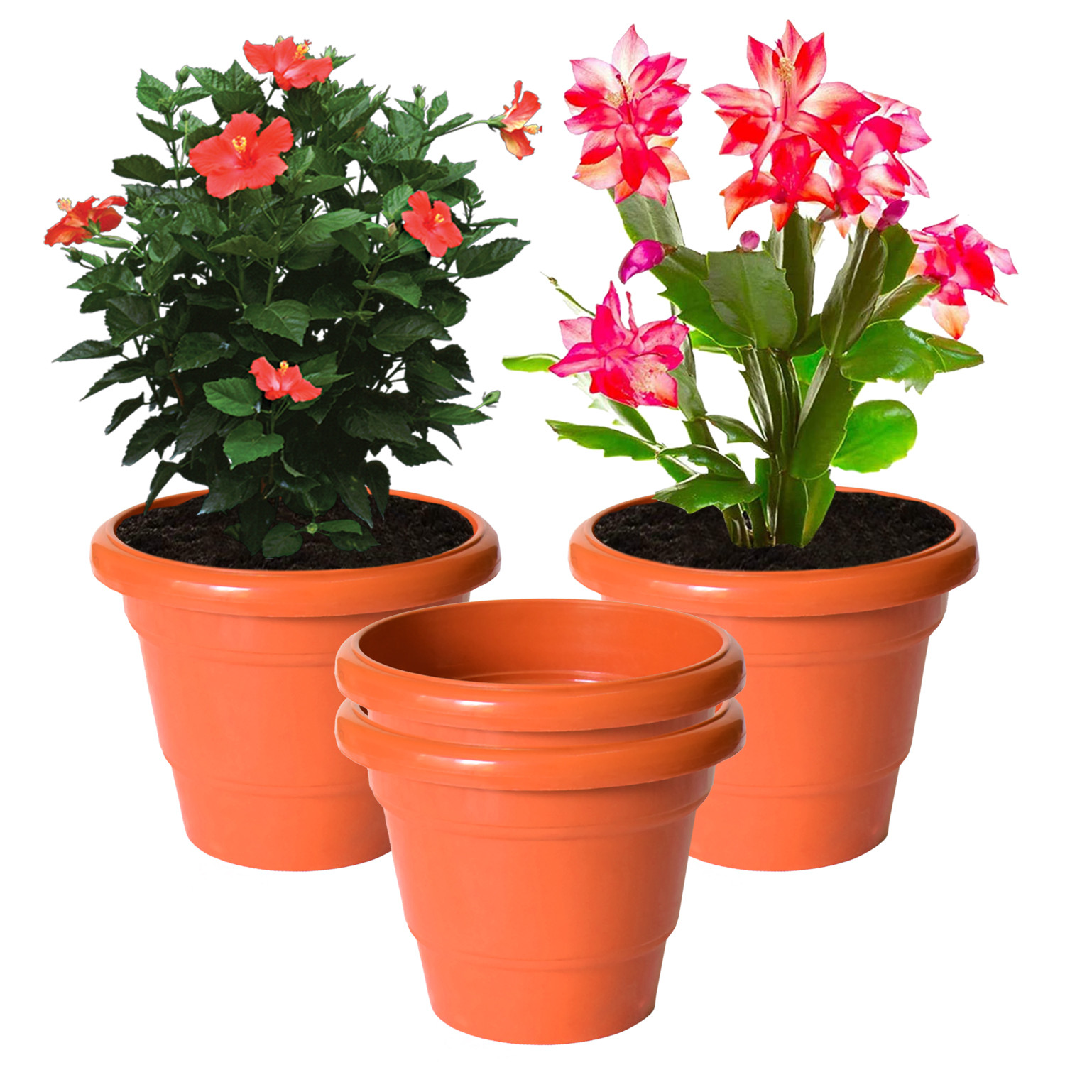 Kuber Industries Solid 2 Layered Plastic Flower Pot|Gamla For Home Decor,Nursery,Balcony,Garden,6
