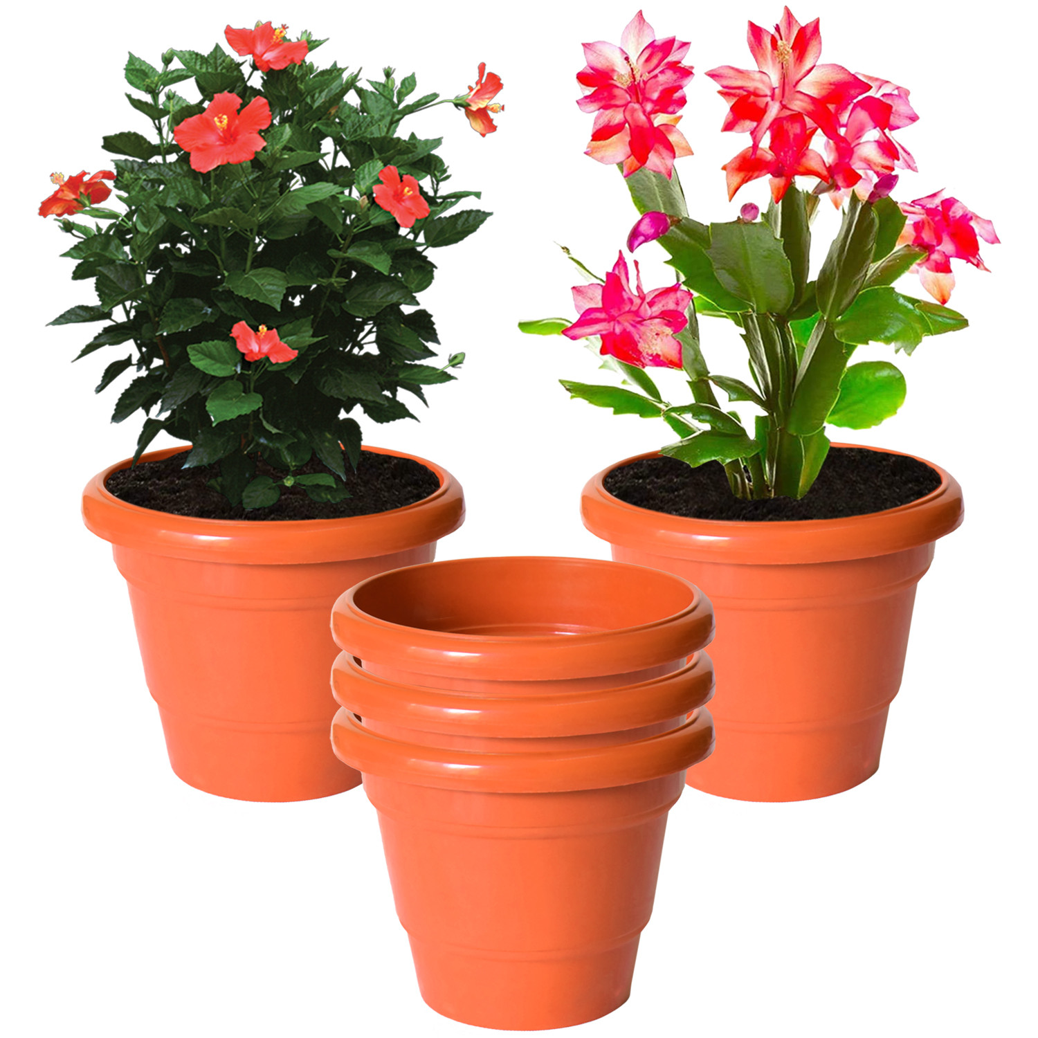 Kuber Industries Solid 2 Layered Plastic Flower Pot|Gamla For Home Decor,Nursery,Balcony,Garden,6