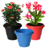 Kuber Industries Solid 2 Layered Plastic Flower Pot|Gamla For Home Decor,Nursery,Balcony,Garden,6&quot;x5&quot;,Pack of 3 (Black &amp; Blue &amp; Red)