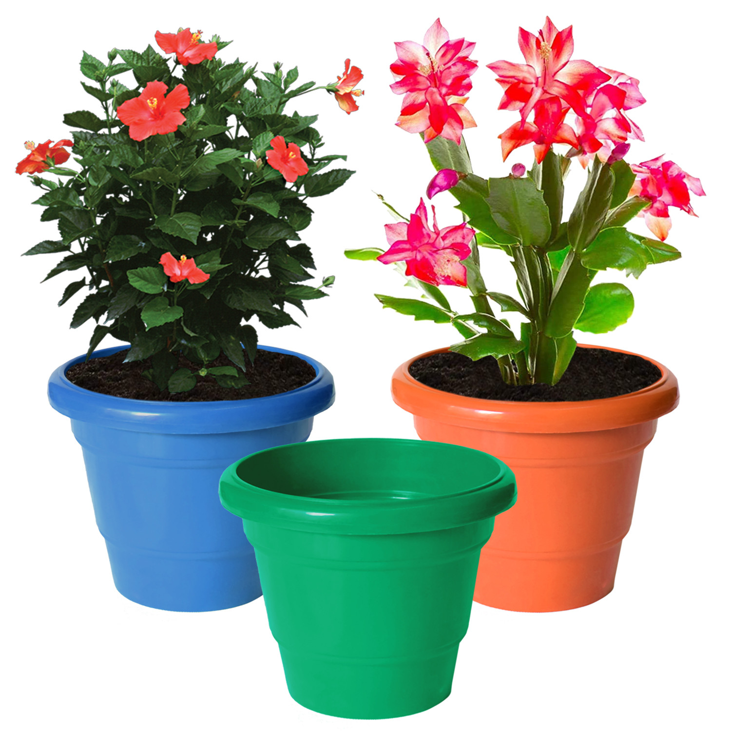 Kuber Industries Solid 2 Layered Plastic Flower Pot|Gamla For Home Decor,Nursery,Balcony,Garden,6
