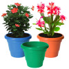 Kuber Industries Solid 2 Layered Plastic Flower Pot|Gamla For Home Decor,Nursery,Balcony,Garden,6&quot;x5&quot;,Pack of 3 (Orange &amp; Green &amp; Blue)