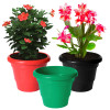 Kuber Industries Solid 2 Layered Plastic Flower Pot|Gamla For Home Decor,Nursery,Balcony,Garden,6&quot;x5&quot;,Pack of 3 (Green &amp; Red &amp; Black)