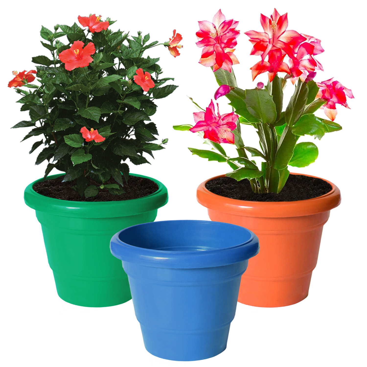 Kuber Industries Solid 2 Layered Plastic Flower Pot|Gamla For Home Decor,Nursery,Balcony,Garden,6