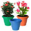 Kuber Industries Solid 2 Layered Plastic Flower Pot|Gamla For Home Decor,Nursery,Balcony,Garden,6&quot;x5&quot;,Pack of 3 (Blue &amp; Orange &amp; Green)