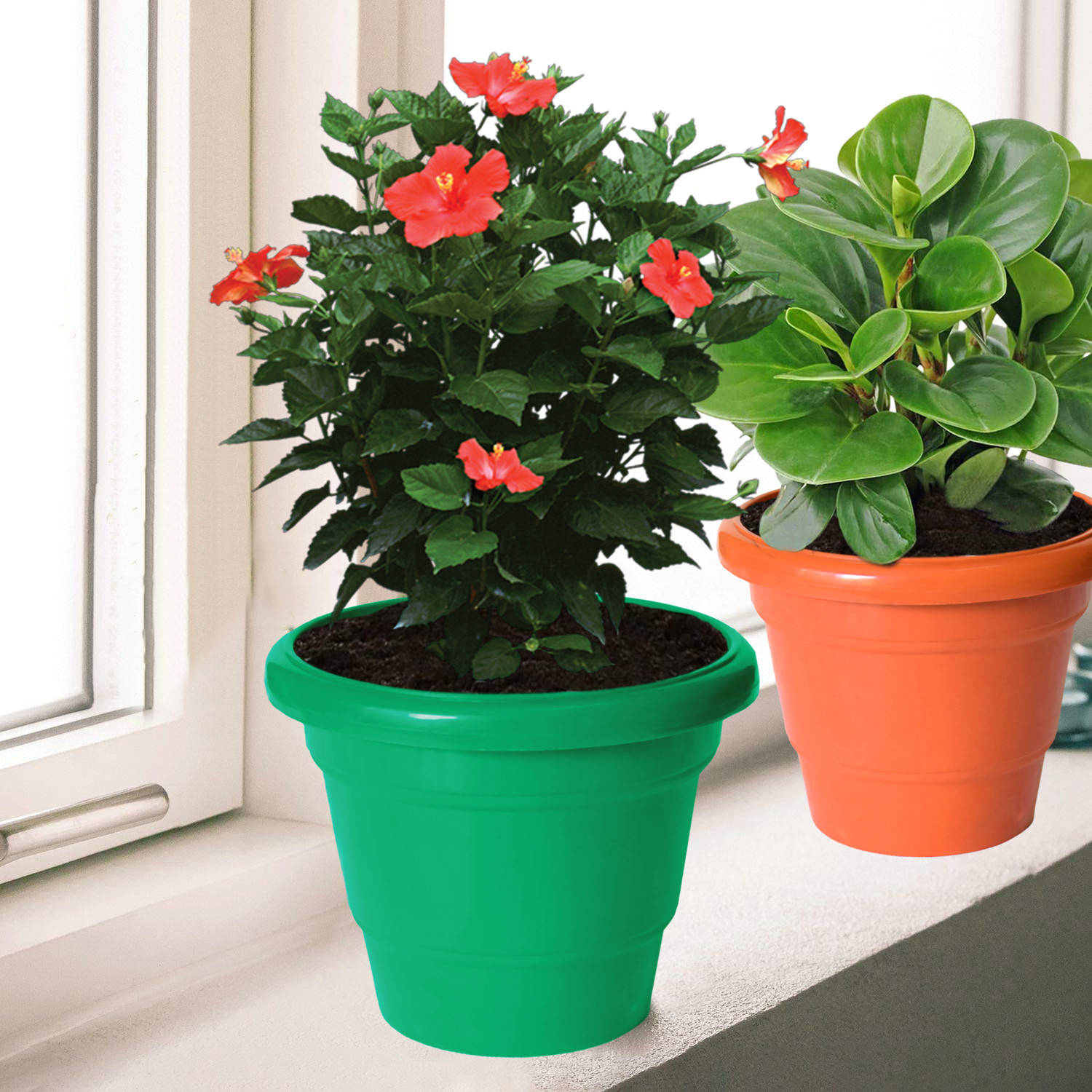 Kuber Industries Solid 2 Layered Plastic Flower Pot|Gamla For Home Decor,Nursery,Balcony,Garden,6