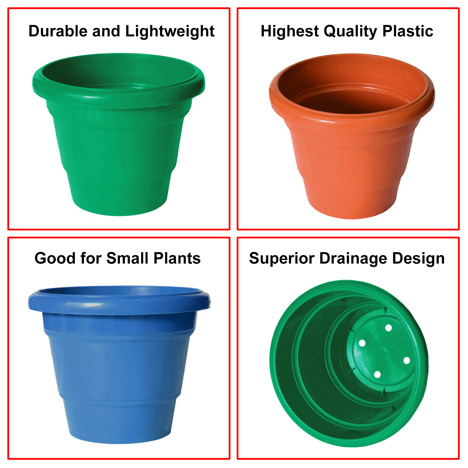 Kuber Industries Solid 2 Layered Plastic Flower Pot|Gamla For Home Decor,Nursery,Balcony,Garden,6