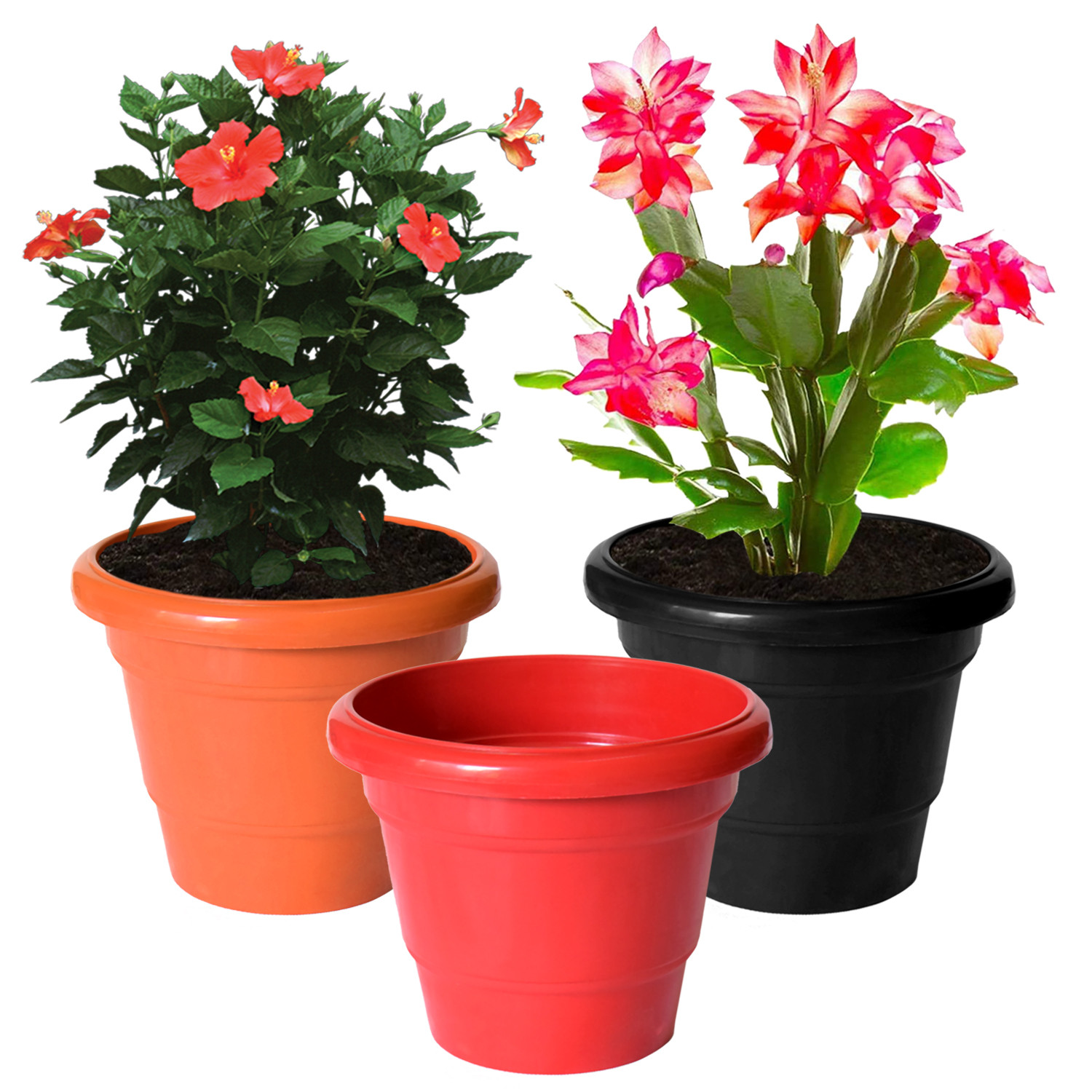 Kuber Industries Solid 2 Layered Plastic Flower Pot|Gamla For Home Decor,Nursery,Balcony,Garden,6