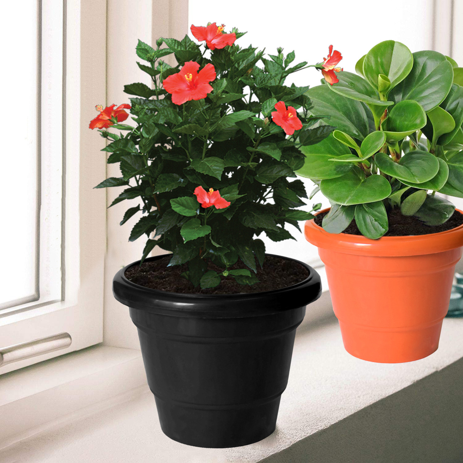 Kuber Industries Solid 2 Layered Plastic Flower Pot|Gamla For Home Decor,Nursery,Balcony,Garden,6