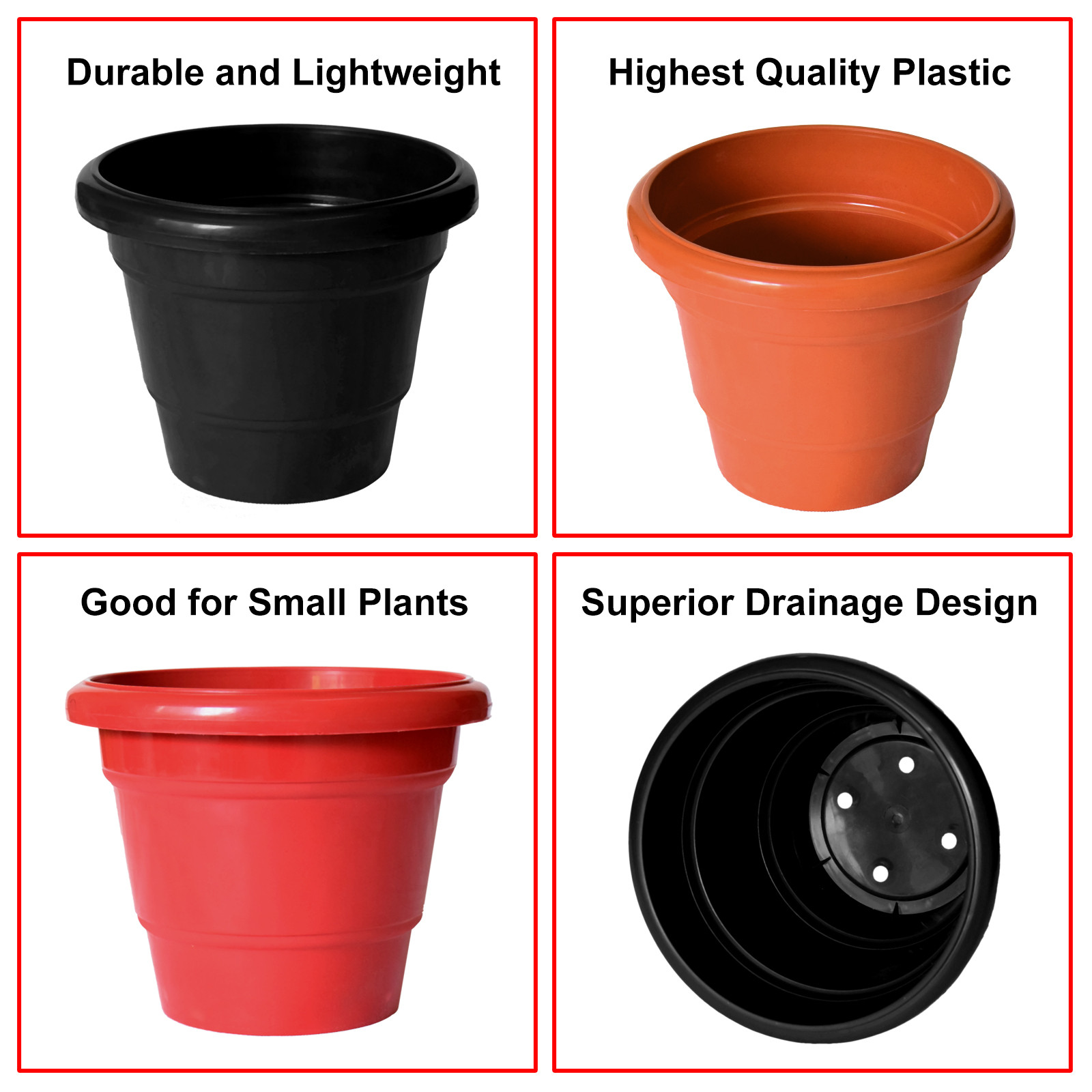 Kuber Industries Solid 2 Layered Plastic Flower Pot|Gamla For Home Decor,Nursery,Balcony,Garden,6