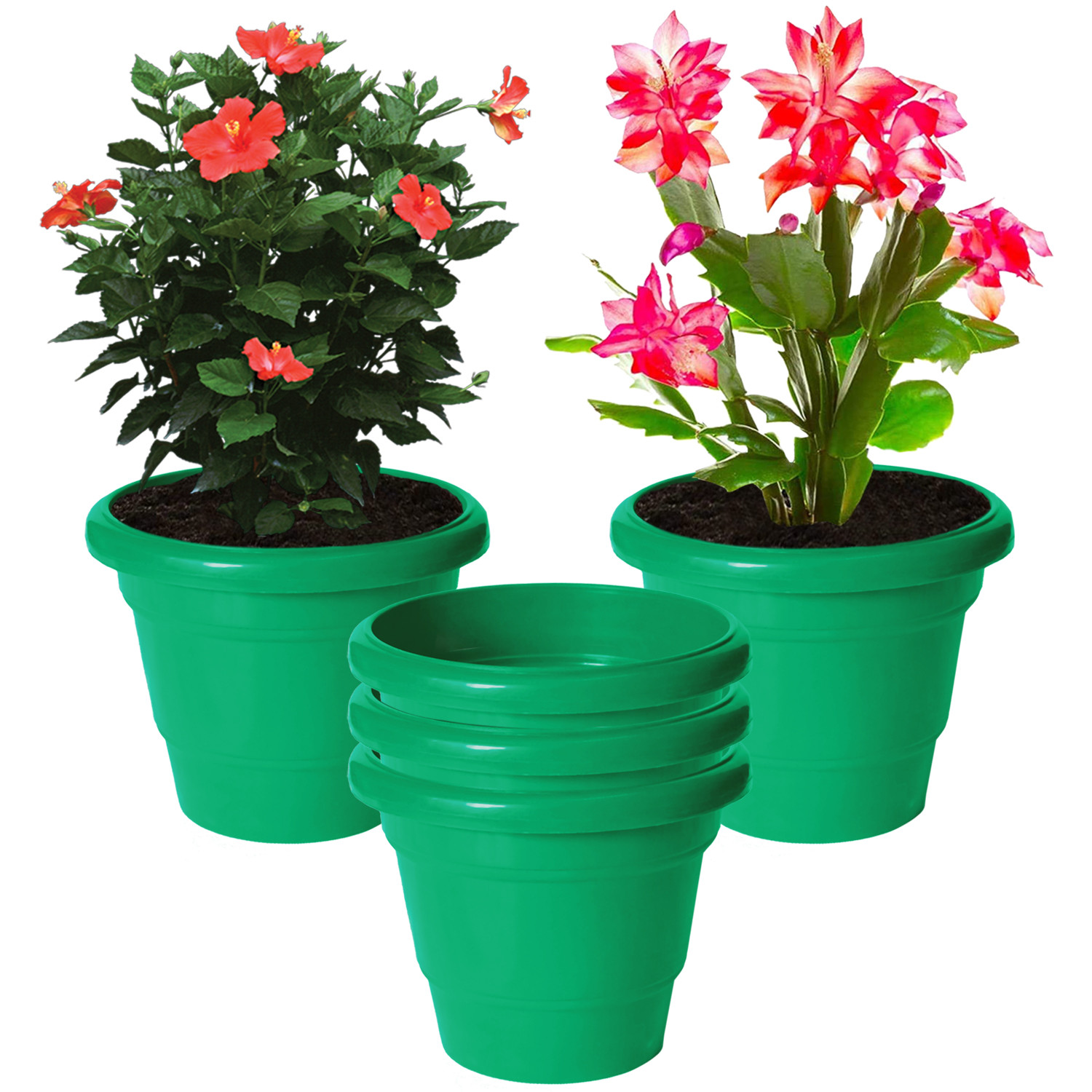 Kuber Industries Solid 2 Layered Plastic Flower Pot|Gamla For Home Decor,Nursery,Balcony,Garden,8