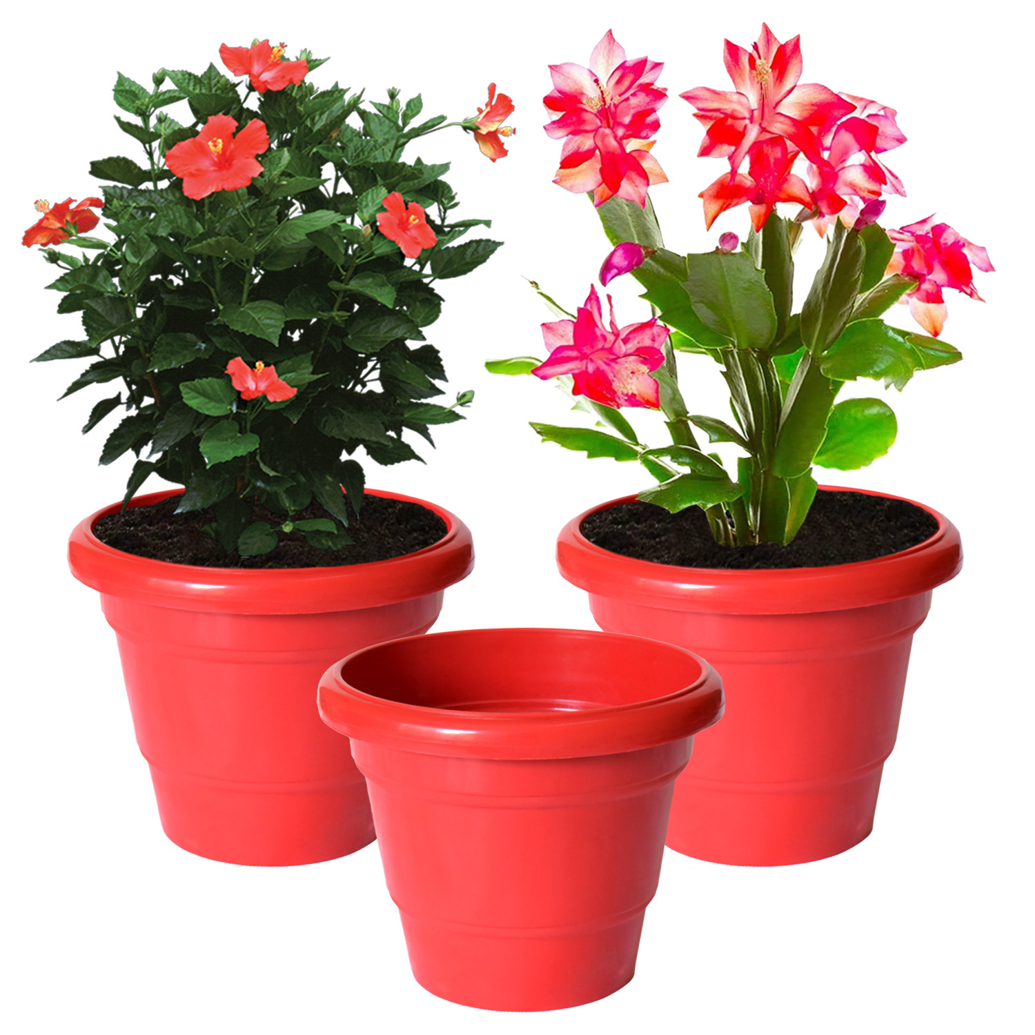 Kuber Industries Solid 2 Layered Plastic Flower Pot|Gamla For Home Decor,Nursery,Balcony,Garden,8