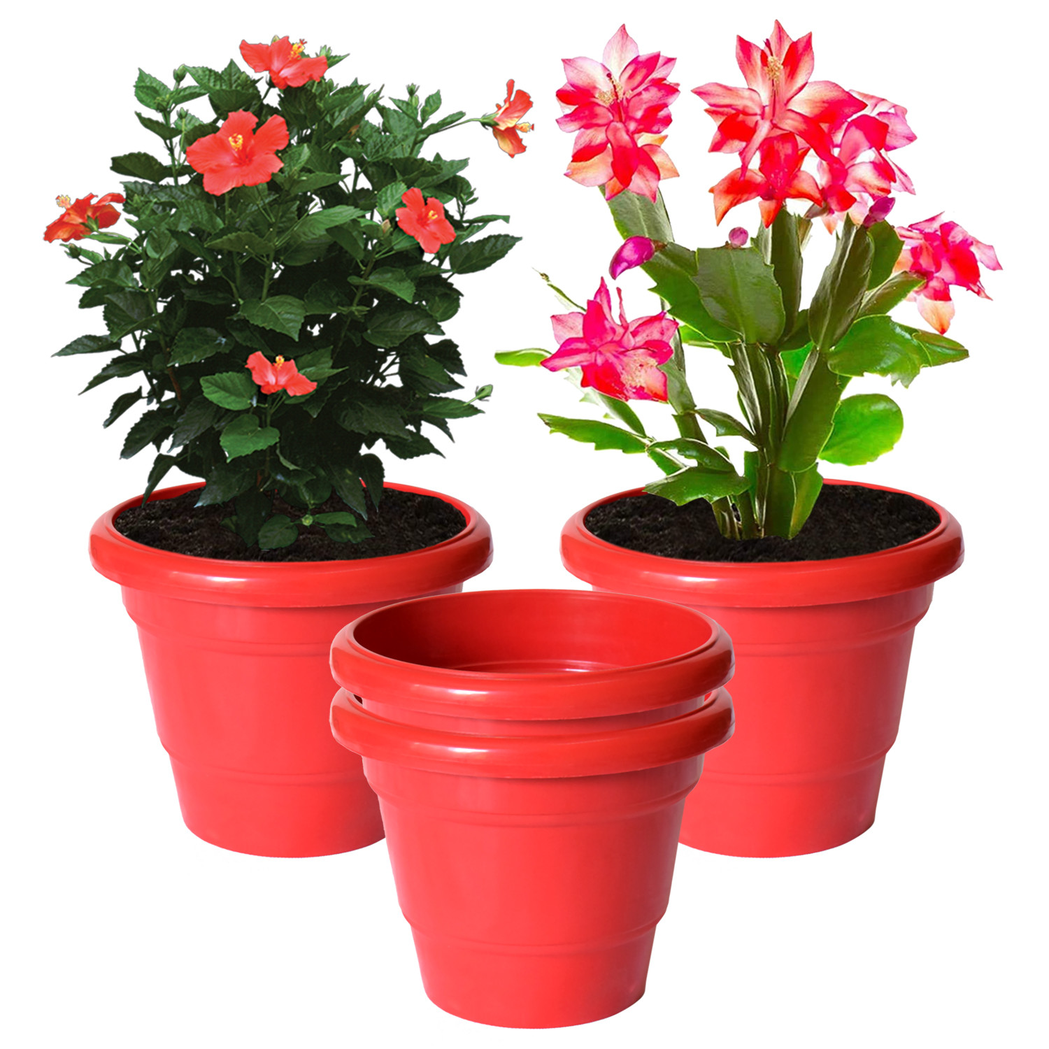 Kuber Industries Solid 2 Layered Plastic Flower Pot|Gamla For Home Decor,Nursery,Balcony,Garden,8