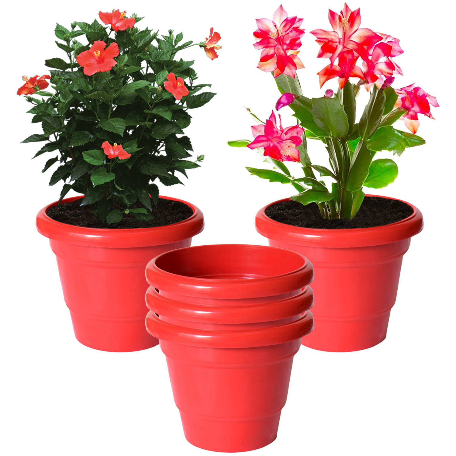 Kuber Industries Solid 2 Layered Plastic Flower Pot|Gamla For Home Decor,Nursery,Balcony,Garden,8
