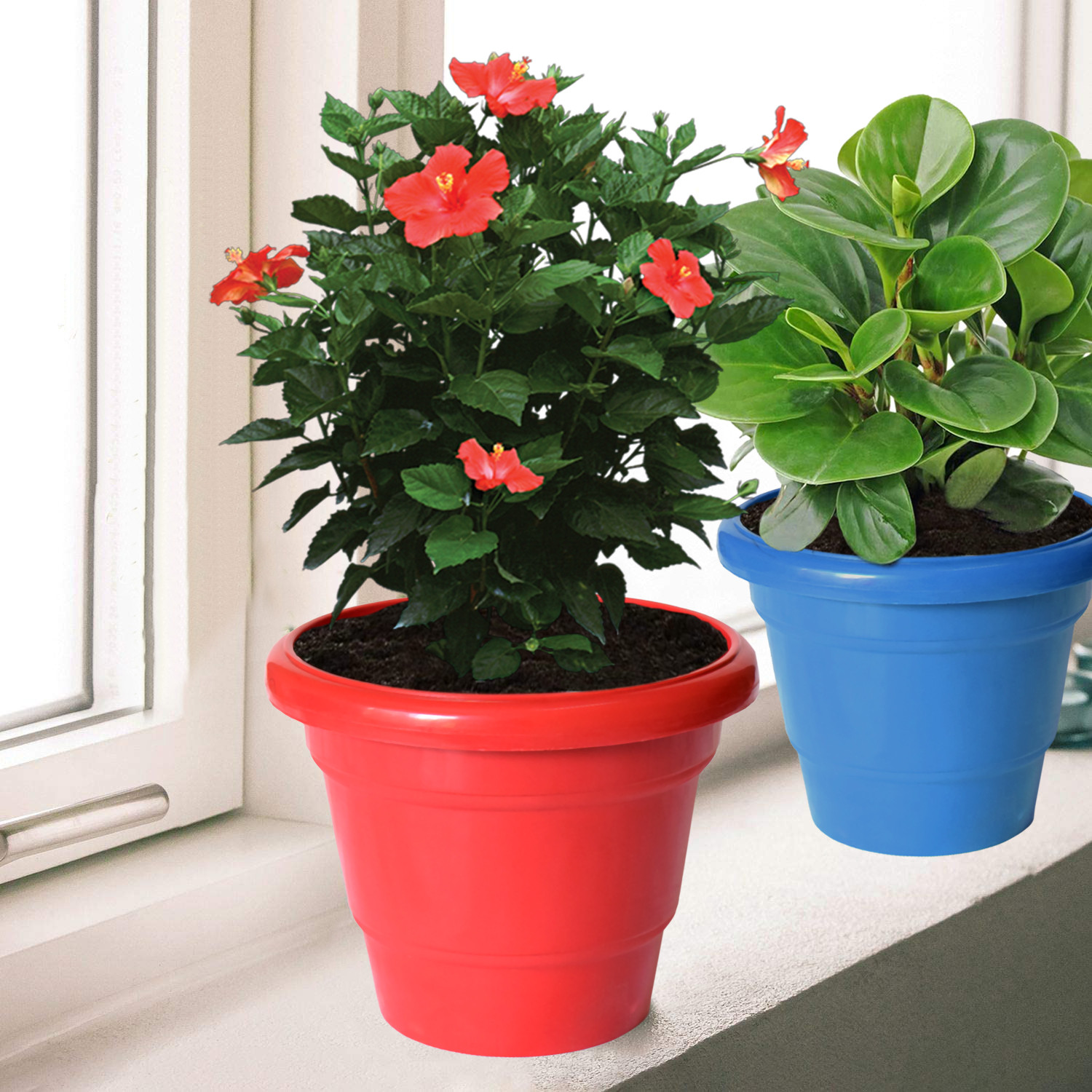Kuber Industries Solid 2 Layered Plastic Flower Pot|Gamla For Home Decor,Nursery,Balcony,Garden,8