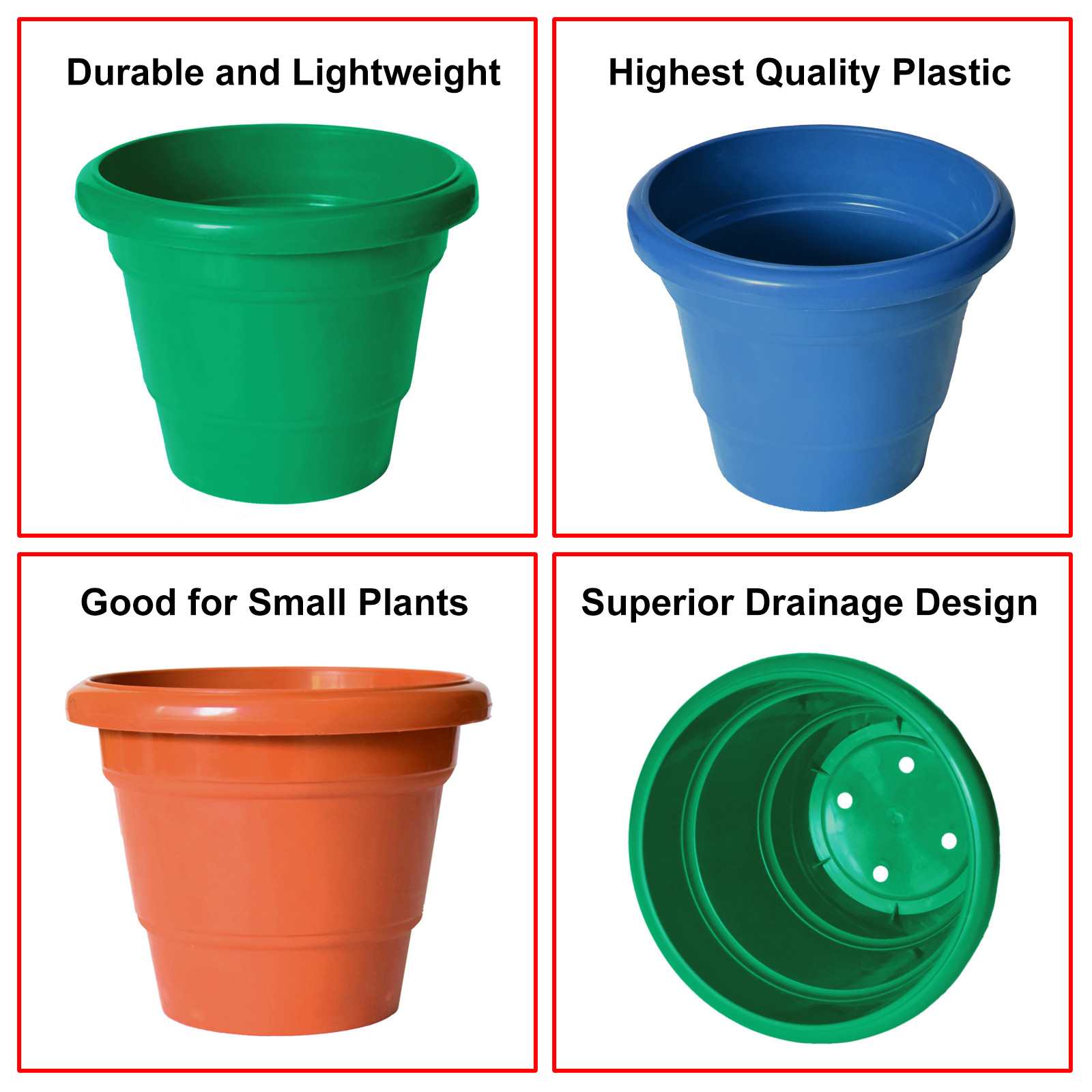 Kuber Industries Solid 2 Layered Plastic Flower Pot|Gamla For Home Decor,Nursery,Balcony,Garden,8