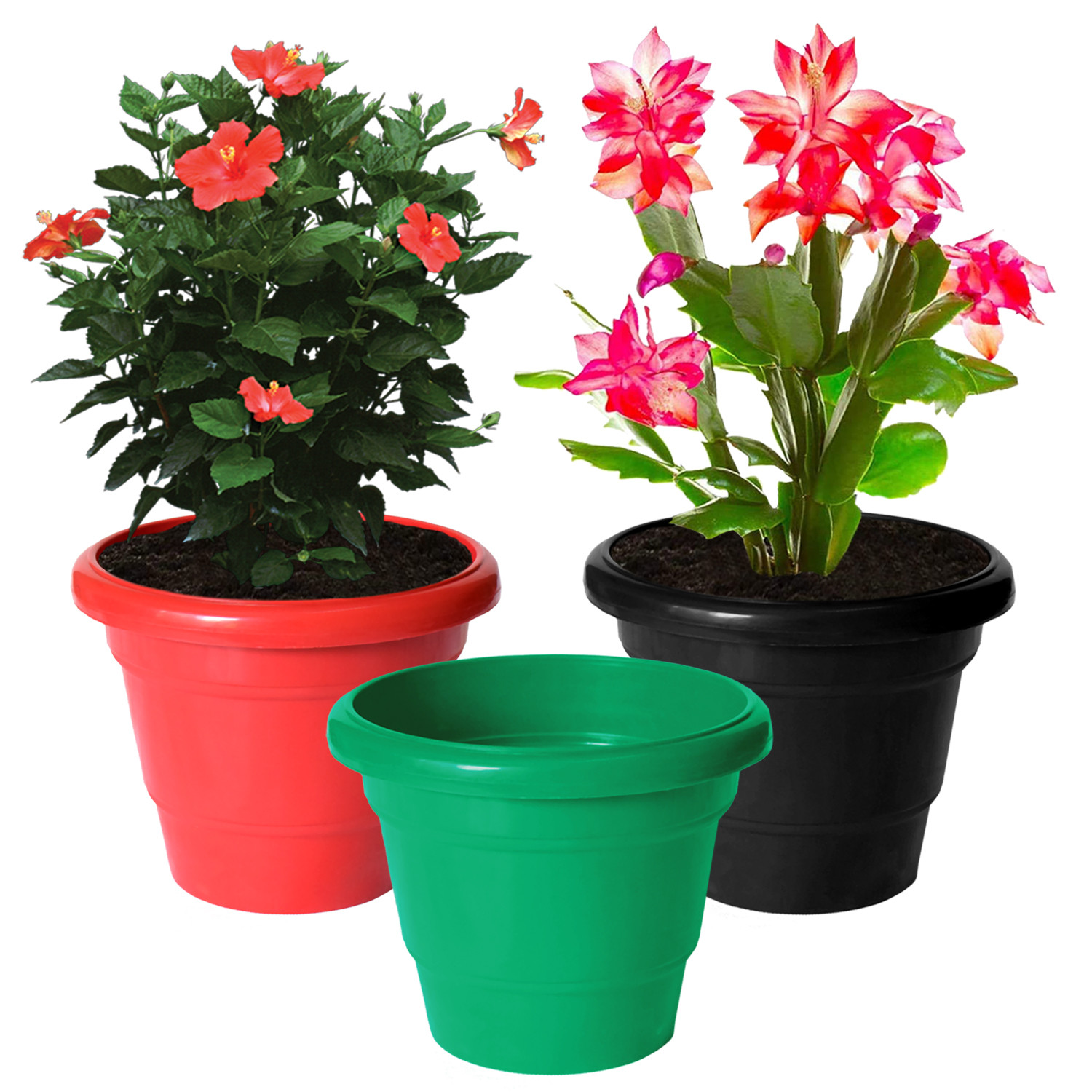 Kuber Industries Solid 2 Layered Plastic Flower Pot|Gamla For Home Decor,Nursery,Balcony,Garden,8